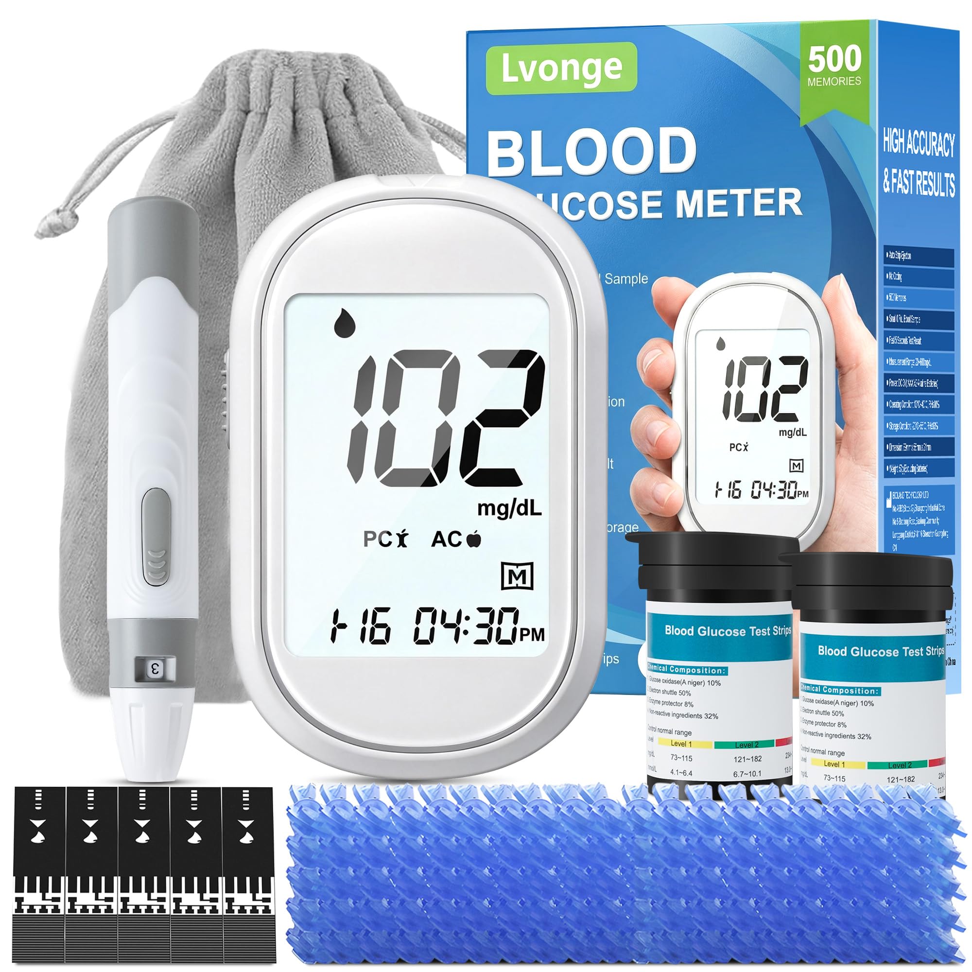 Photo 1 of [Possibly Replace Needle Pricker] Glucose Monitor Kit, Diabetes Testing Kit with 100 Test Strips & Lancets, High Accuracy Glucose Monitor, Large Bright Screen, PC/AC/CTL Mode, No Coding, Auto Average Calculation