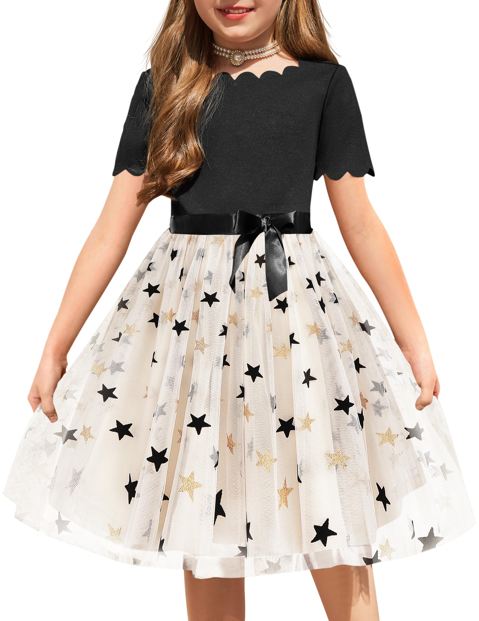 Arshiner Girls Dress Tutu Fluffy Summer Dresses Belted Wedding Party Flower Girls' Dress Size 3-11 Years