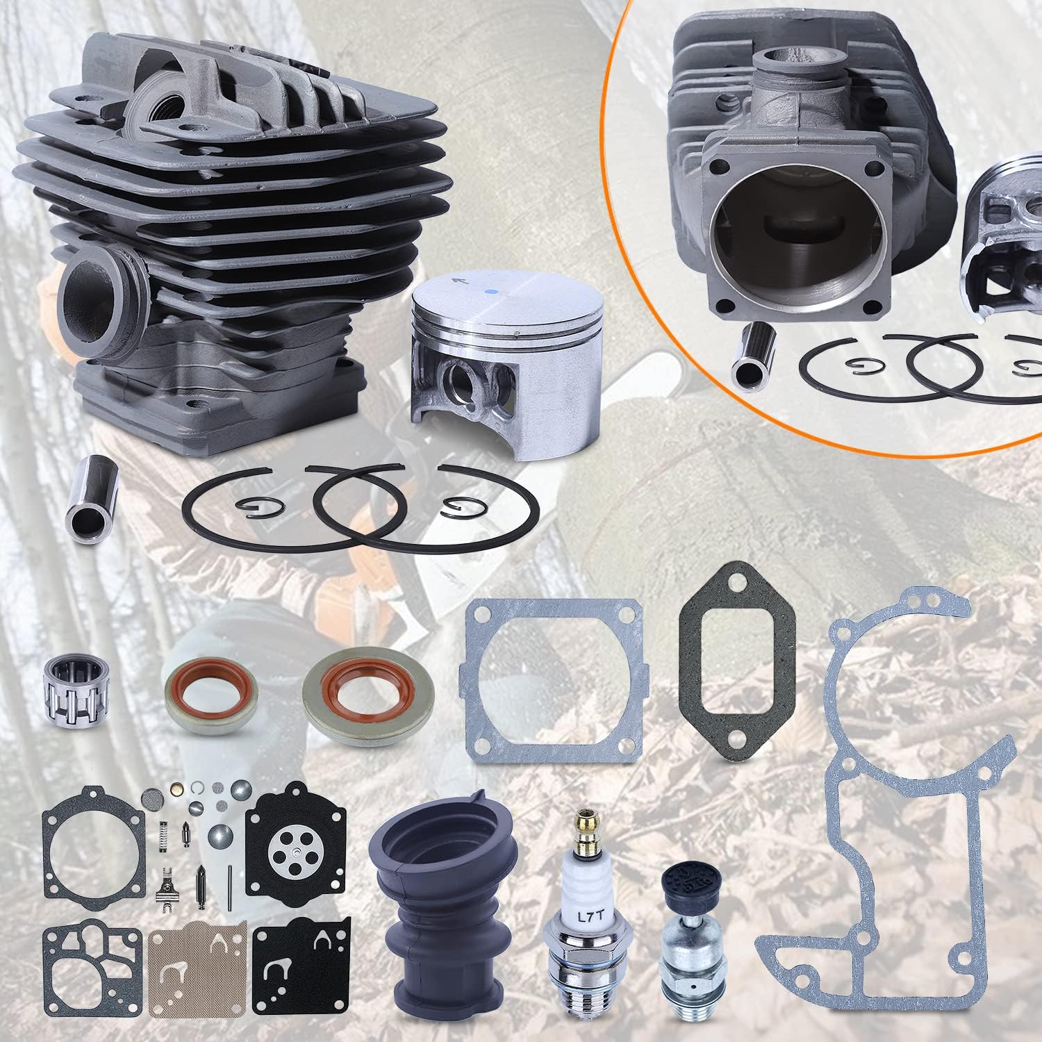 56mm Big Bore Cylinder Piston Overhaul Kit For Stihl MS650 MS640 064 Chainsaw, Cylinder Piston Kit, Intake Manifold, Oil Seal, Spark Plug, Decompression Valve, Needle Bearing, Carb Kit