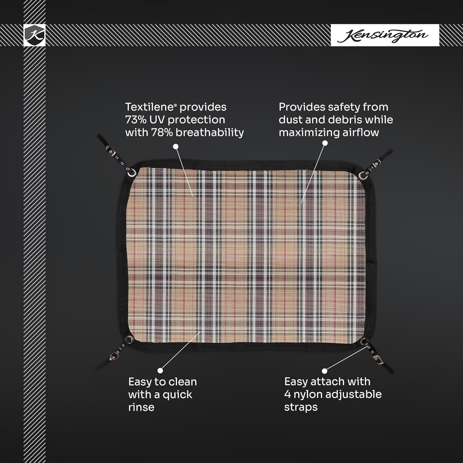 Kensington Trailer Screen, Deluxe Black Plaid, 34-Inch x 25-Inch