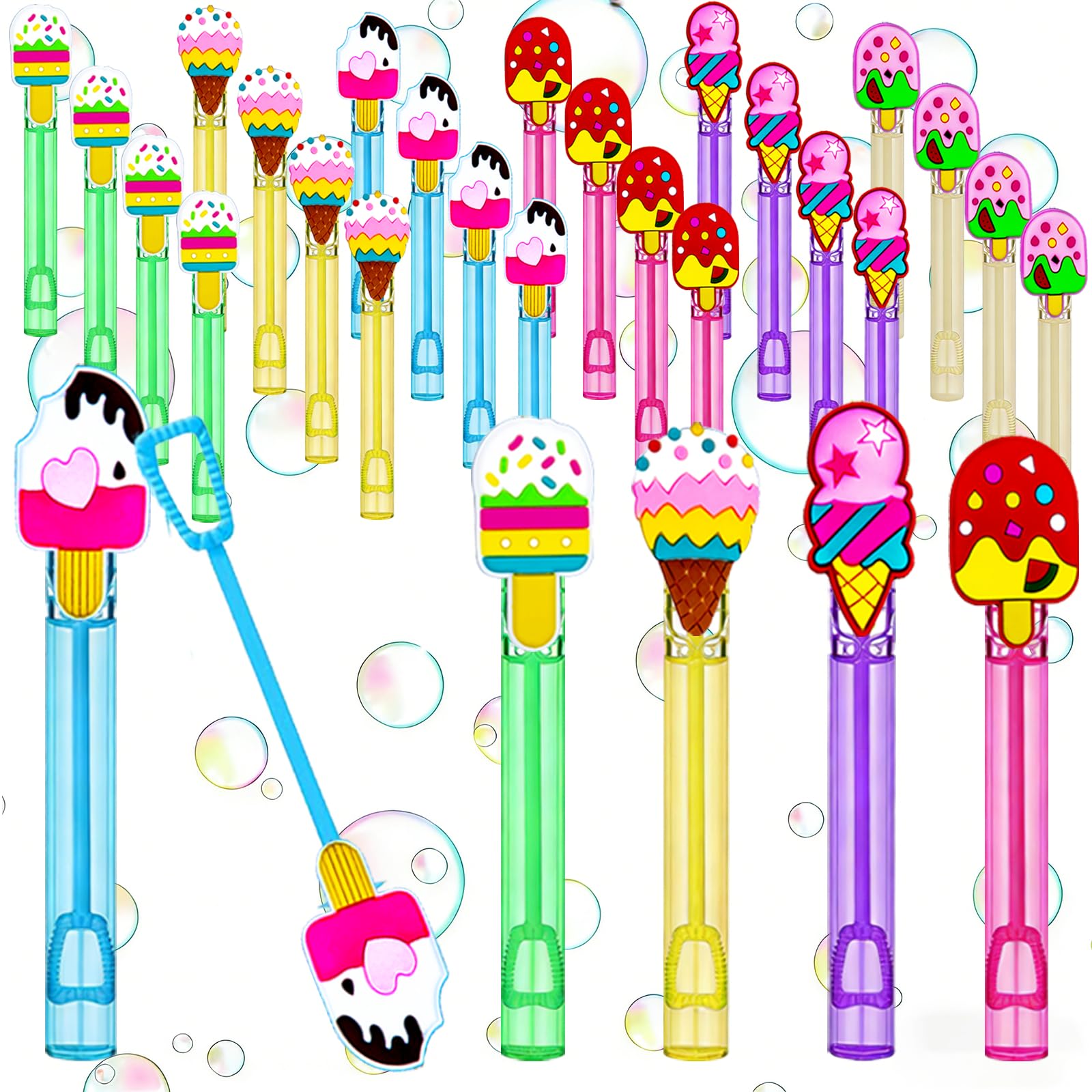 24 Pcs Ice Cream Bubble Wands, Party Favors, Goodie Bag Fillers | Ice cream bubble wands with detachable sweet toppers for birthday party favors, goodie bags and pinata stuffers.