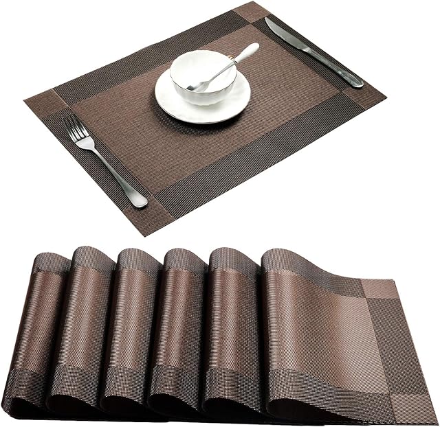 U'Artlines Place Mats, Dining Table Placemats Sets of 6 Heat Resistant Washable Table Mats Brown