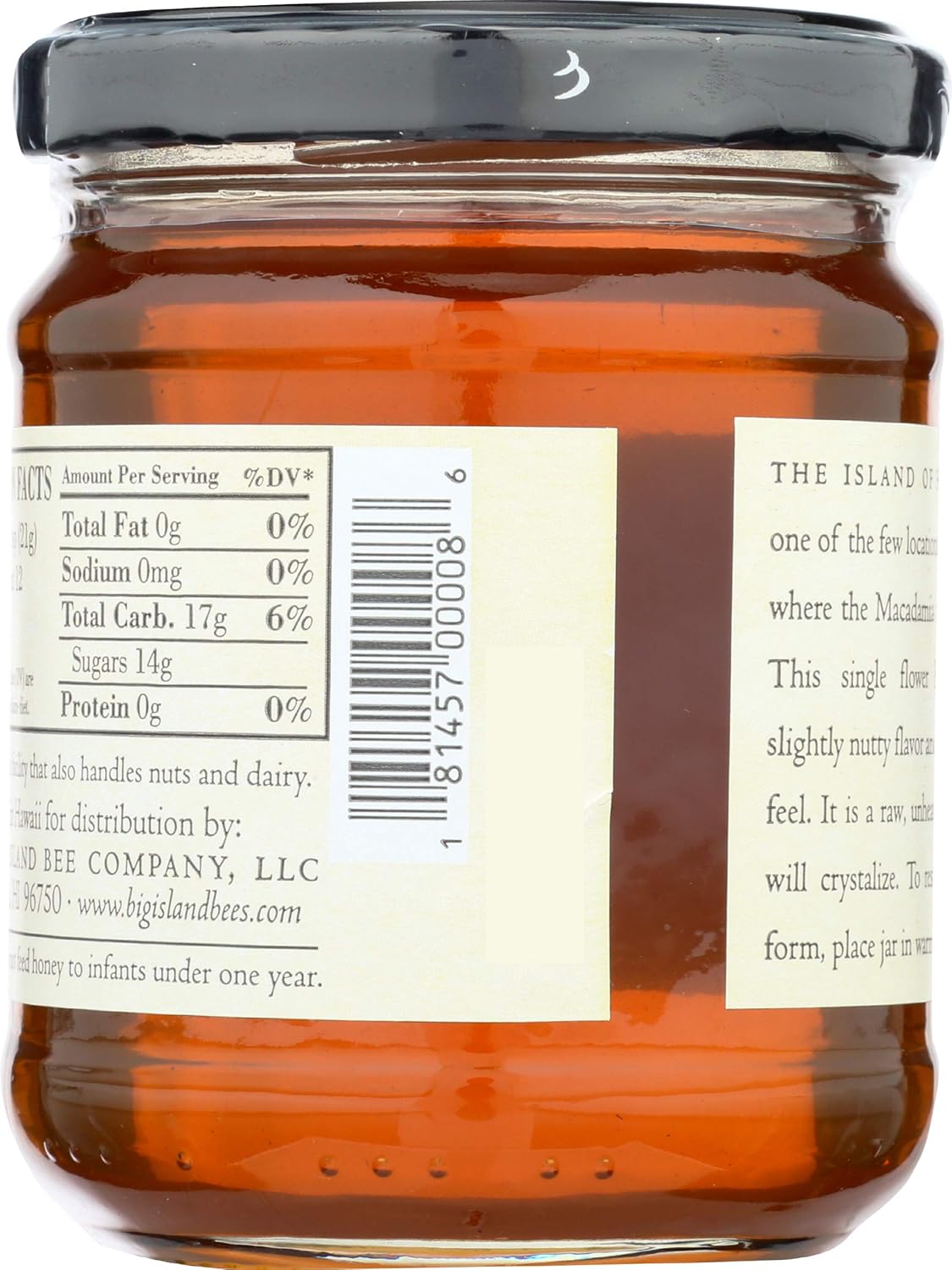 Unheated, Pure, Raw Macadamia Nut Blossom Hawaiian Honey, Single Floral Variety by Big Island Bees (9 oz Glass Jar)