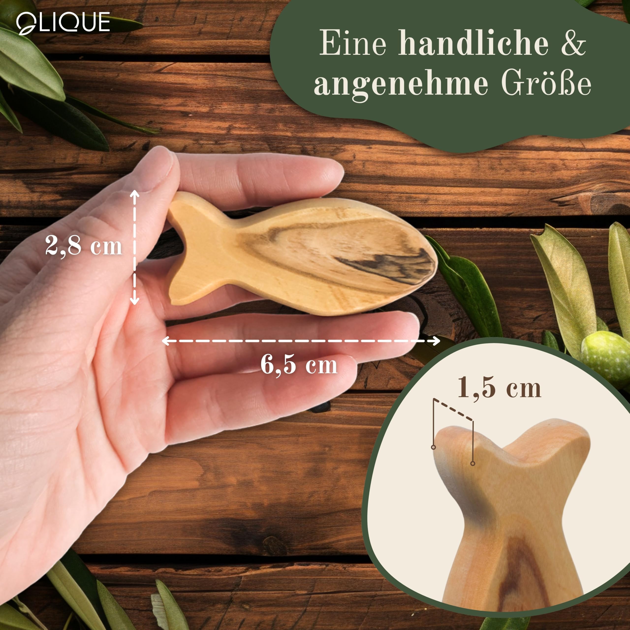 Poisson en bois d'olivier - Figurine artisanale faite à la main comme cadeau pour la naissance, le baptême, la communion et la confirmation (sans gravure)