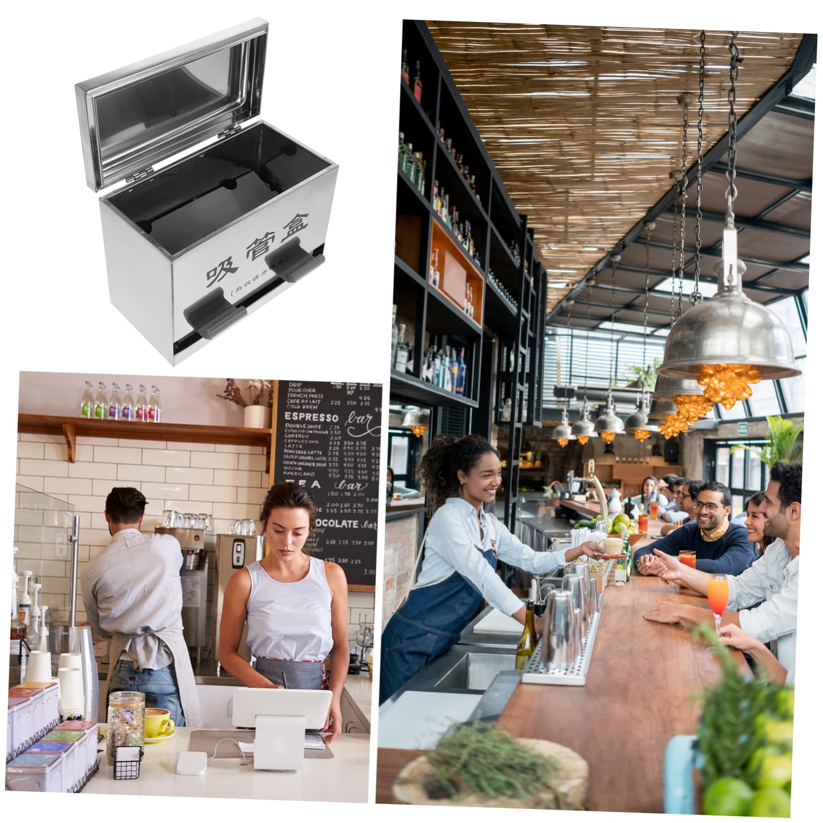 Edelstahl Trinkhalmspender mit Pressmechanismus für Büro und Restaurant
