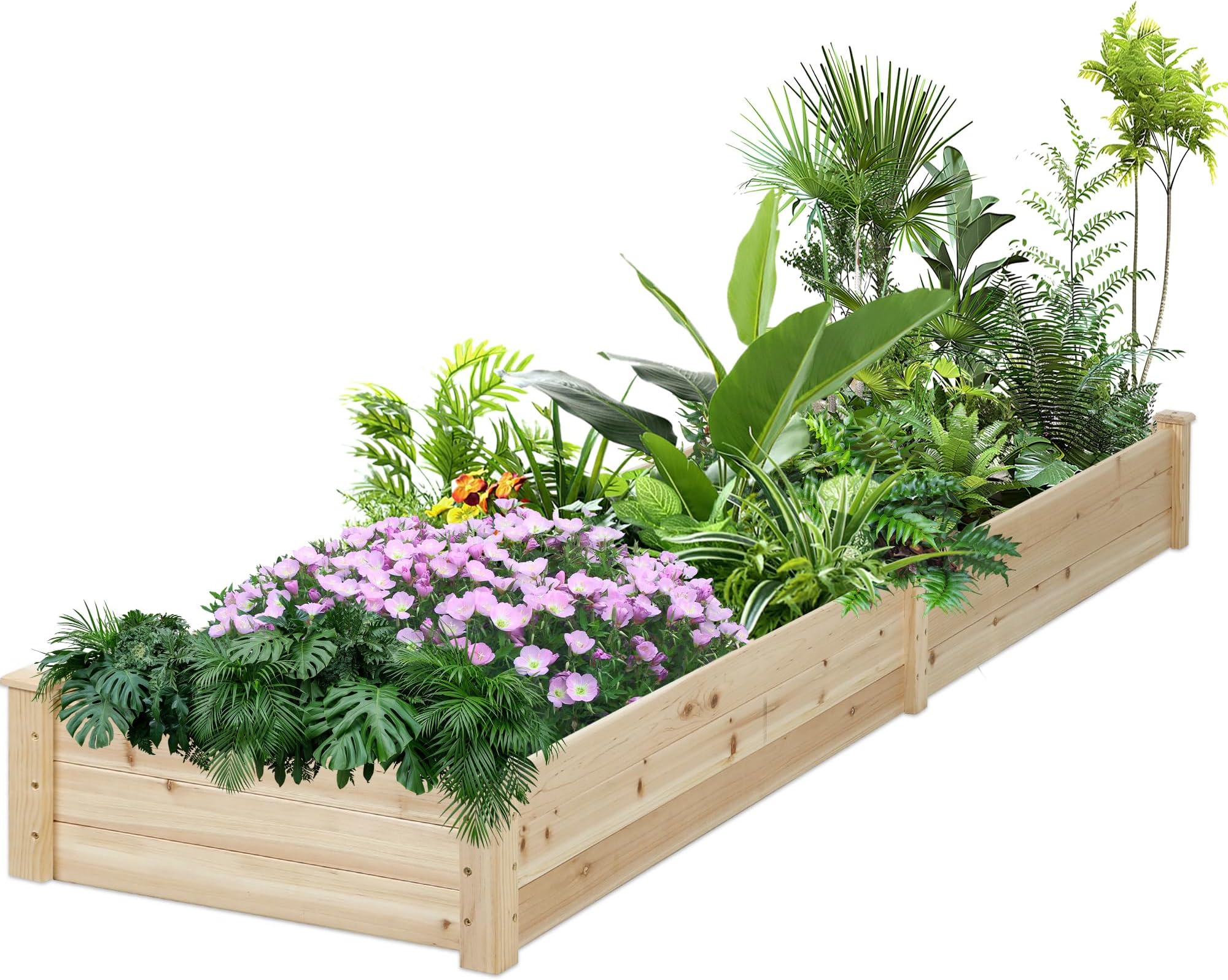 8 Feet Outdoor Wooden Raised Garden Bed, Elevated Planting Planter Box Kit for Vegetables Fruits Grow Yard Gardening, Natural