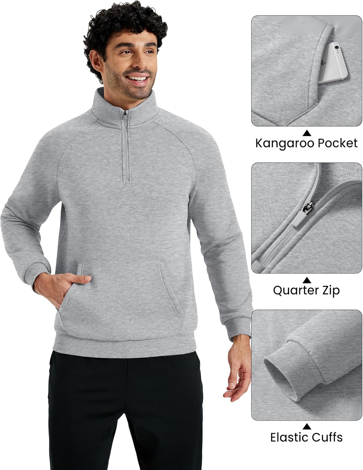 MAGCOMSEN Mens Pullover Quarter Zip Athletic Warm Sweatshirt Casual 1/4 Zip Fleece Lined Sweater With Pockets - Image 5