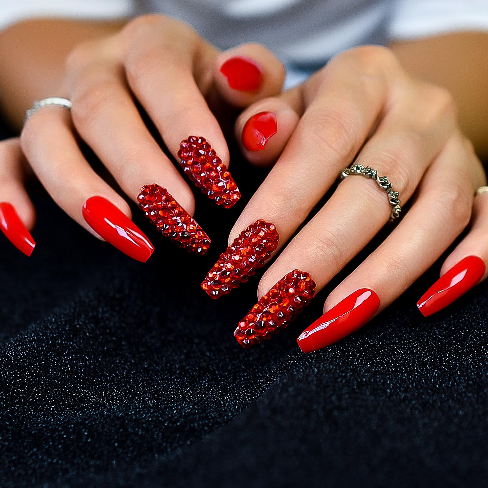 Amazon.com: ELEVENAIL Luxury 3D Red Rhinestones Press on False