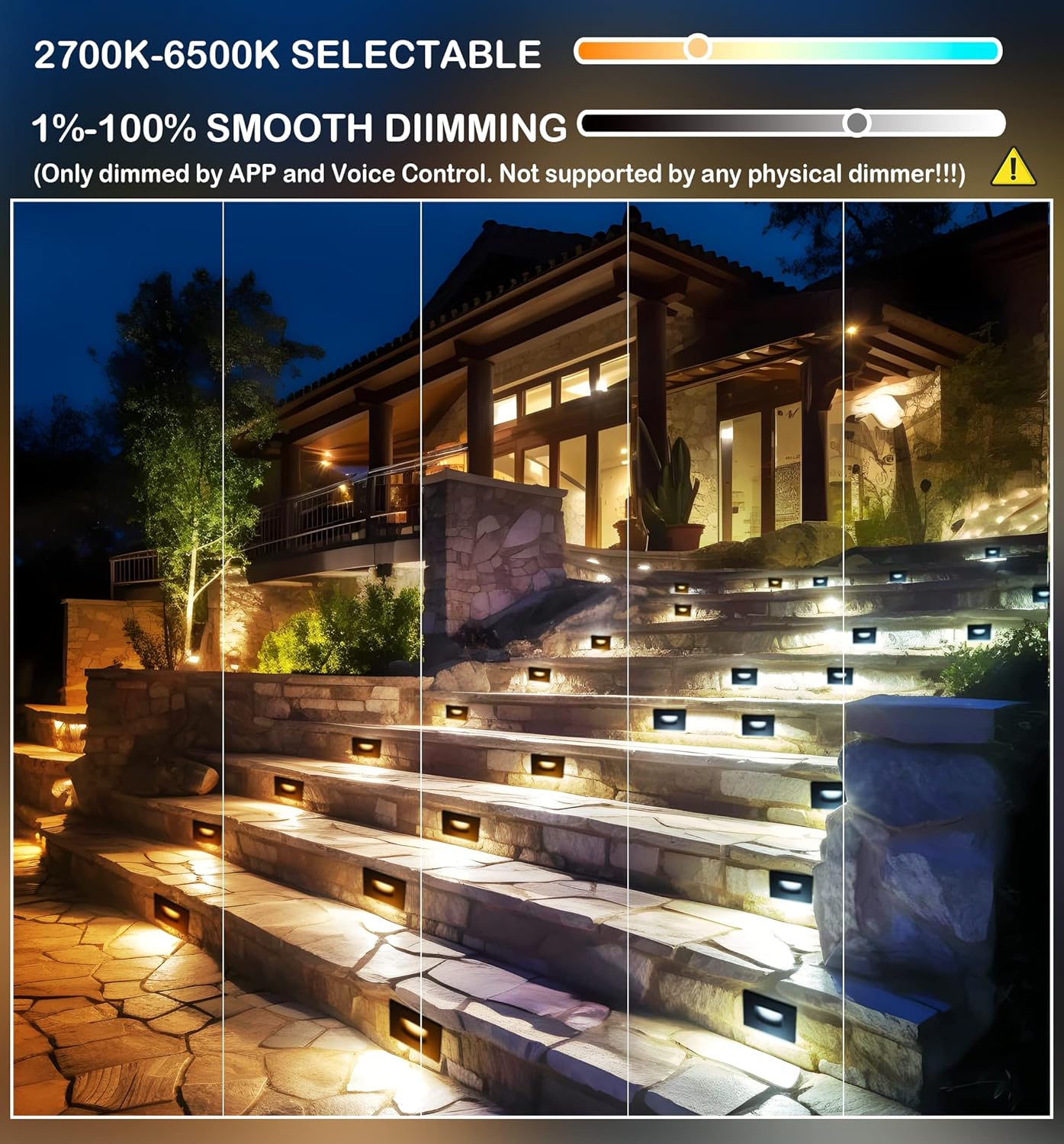 CLOUDY BAY 120V Indoor Outdoor Smart LED Step Lights, RGBCW Color Changing Stair Lights,3W 2700K-6500K,Hub Included,Compatible with Alexa and Google Home Assistant, 6 Pack - - 