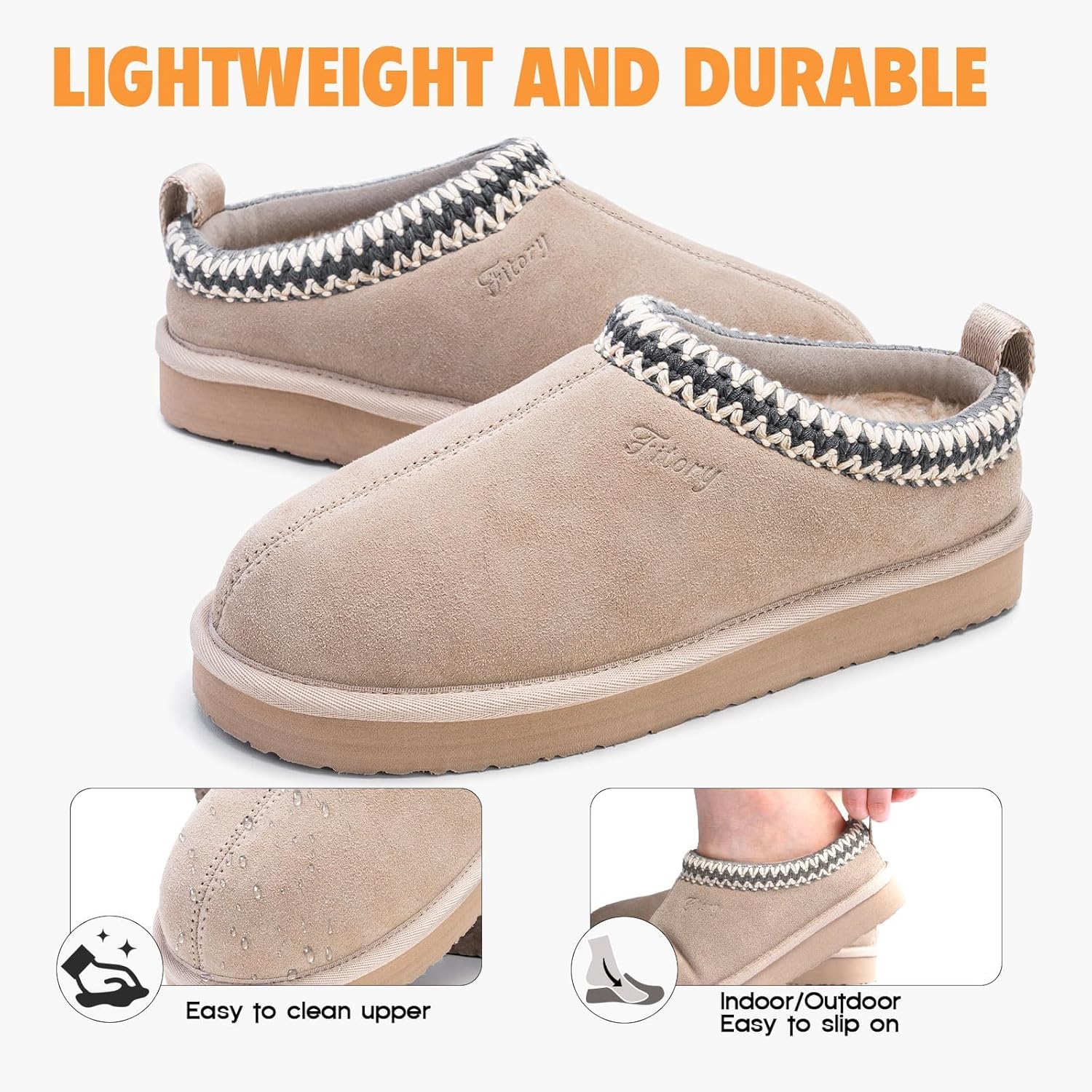 FITORY Women's Suede Slipper, Flat Slip On House Shoes with Faux Fur Lining Indoor Outdoor Short Mini Boots - Image 4