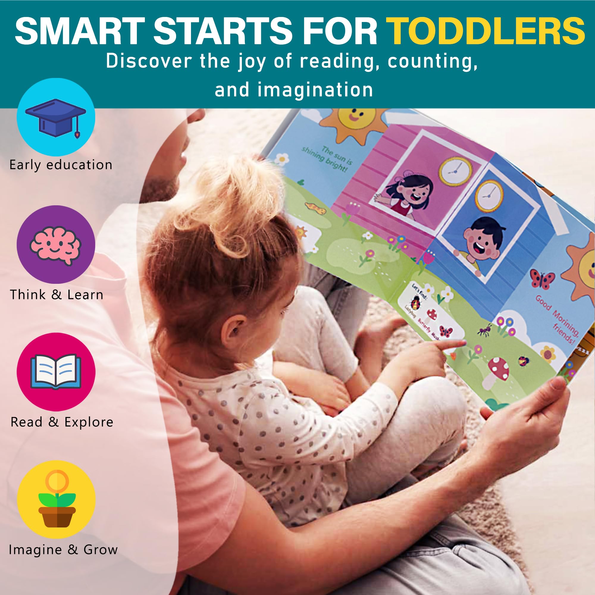 EDUKIDS Little Learners Box – Caja Montessori Educativa 1–3 Años con Libros, Flashcards en Inglés, Tablero de Actividades | Juguete Educativo de Lenguaje y Vocabulario | Regalo Bebé Niño Niña