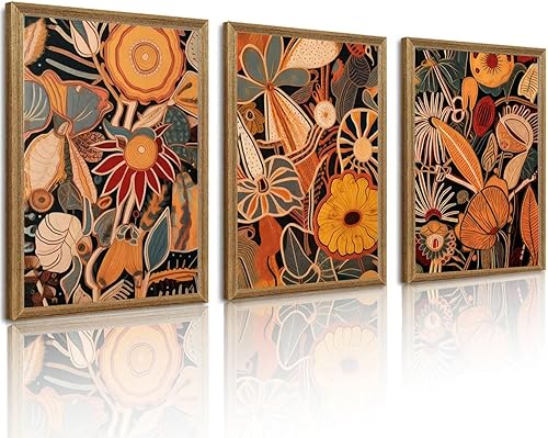 Abstract Floral Wall Art Prints Set of 3, Modern Mid Century Boho Botanical Canv