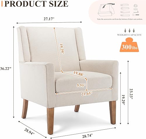 Miniatura 2 de Sillas decorativas para sala de estar, sillas de sala de estar de tela de madera de mediados de siglo, silla con brazo, sillas laterales para sala