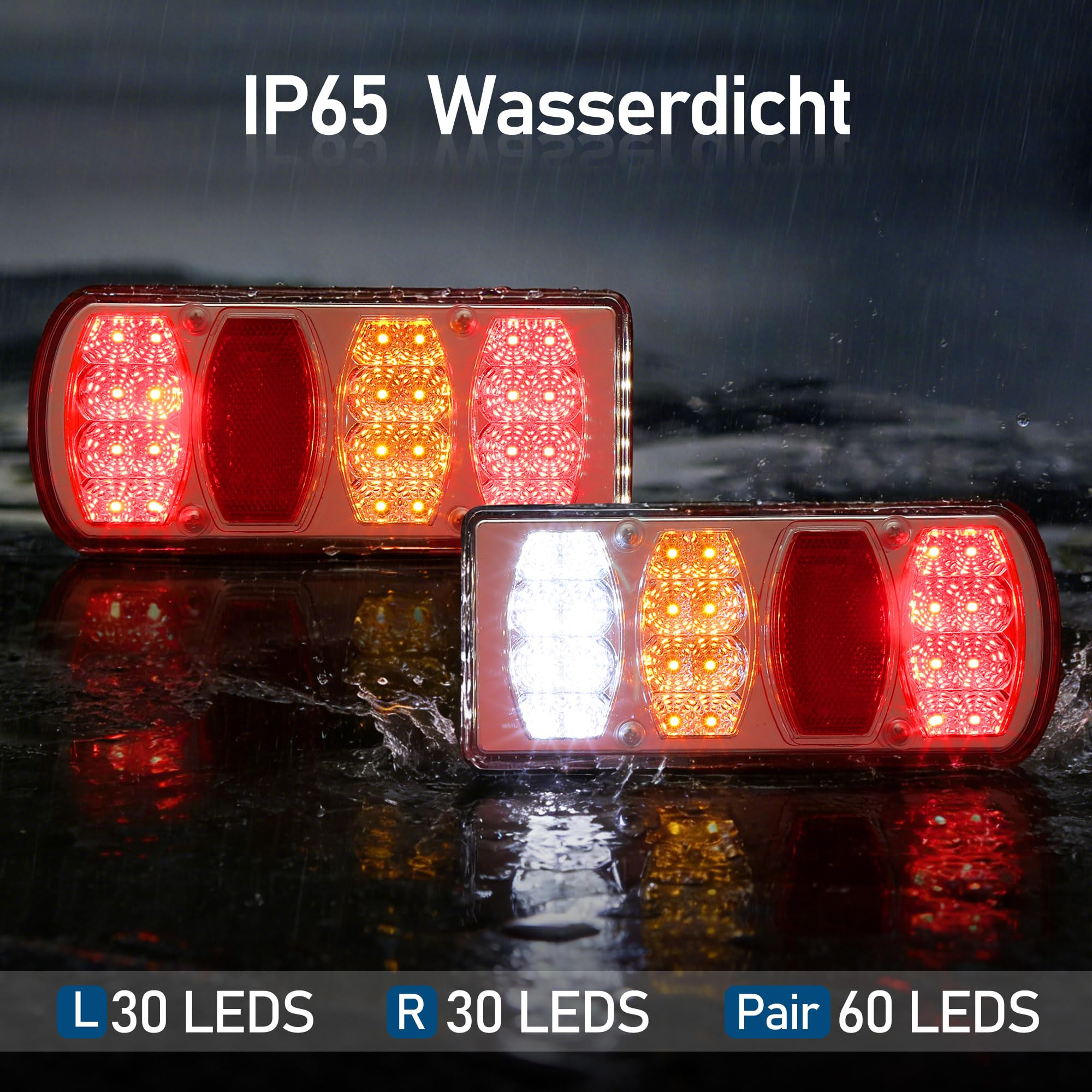 Kit Feux Arrières Remorque LED 12V/24V 7 Fonctions, 13 Broches Étanche avec Câble Précablé 8m & Connecteur Baïonnette, Certifié E57 pour Camion Caravane Van Tracteur