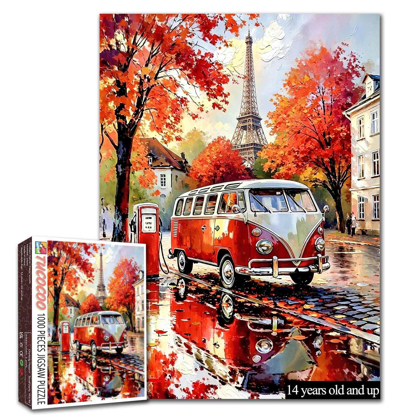 Vintage Campervan Paris 1000 Piece Jigsaw Puzzle for Adults Travel Puzzle — image 1