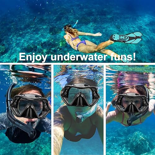 Miniatura 7 de Happyouth Juego de esnórquel de aleta 6 en 1 con equipo de esnórquel para adultos, máscara de buceo con vista panorámica, aleta de senderismo,