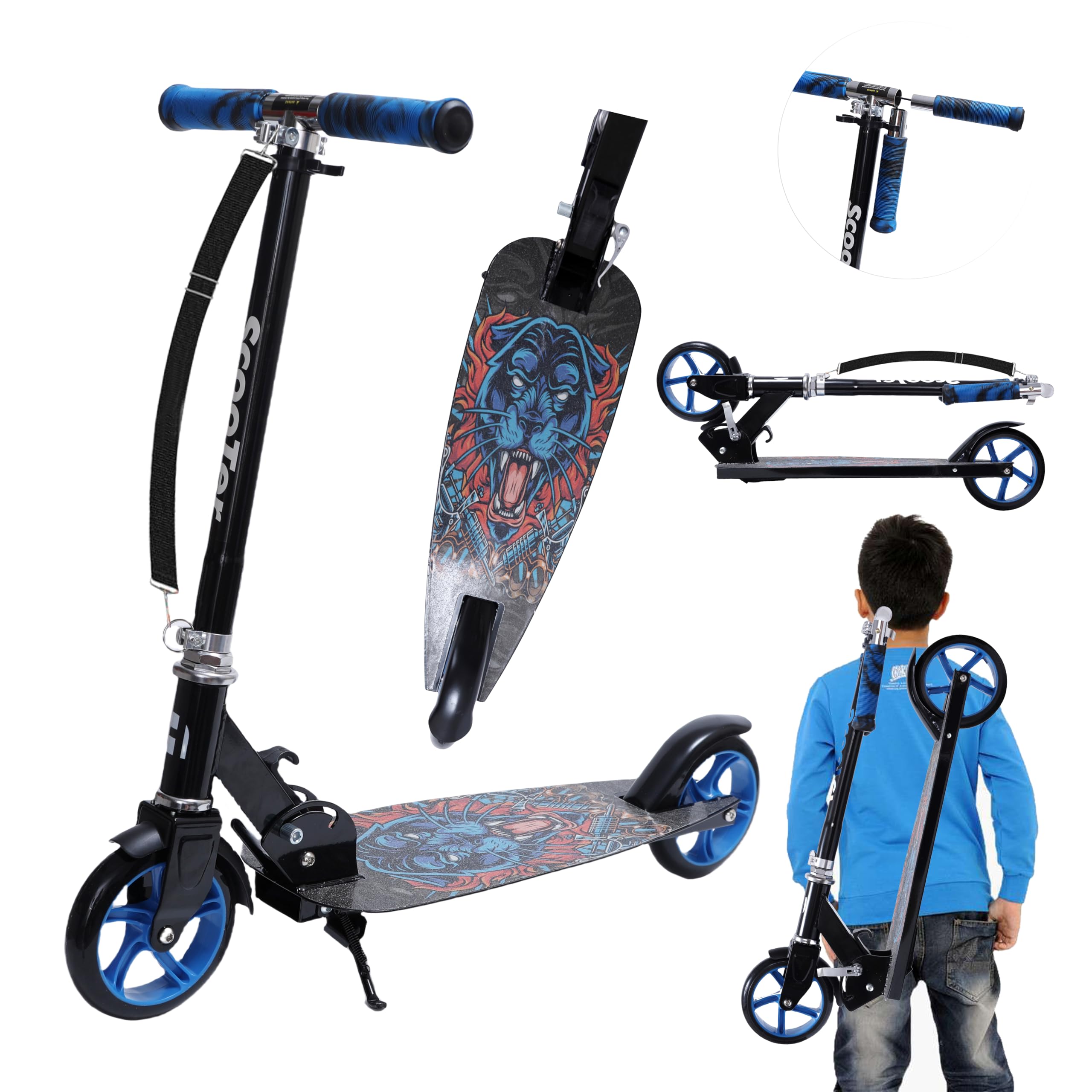 Habib Gruppe Patinete de ciudad, patinete infantil, 8 – 15 años, plegable, tabla ancha, altura ajustable, asas de colores