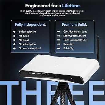 Matter and Form Three 3D Scanner 33 Micron Accuracy, Autofocus 13MP Cameras, No Tracking Dots Needed, True-Life Color, Scan Jewelry to Car Engines, Compatible with Every Computer and OS