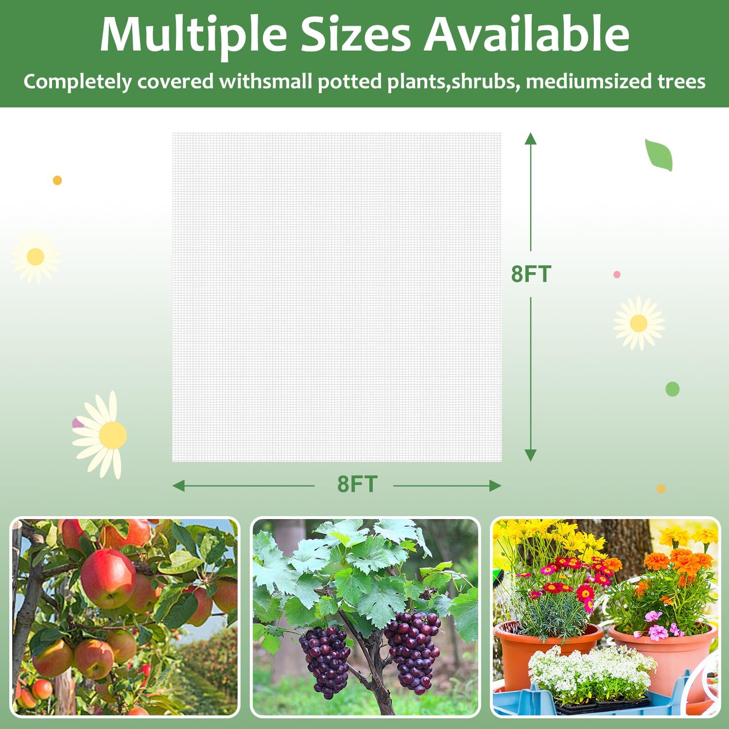 2PCS Large Fruit Tree Netting with Drawstring and Zipper, 8 * 8FT Garden Netting for Garden Protection, Insect Bird Netting for Fruit Trees, Protection from Anti Birds, Bugs,Cicadas