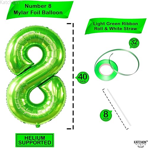 Miniatura 4 de KatchOn, Globo verde claro del número 8 de 40 pulgadas  Globo verde neón del número 8 para decoraciones de cumpleaños de 8 años de niño  Globos