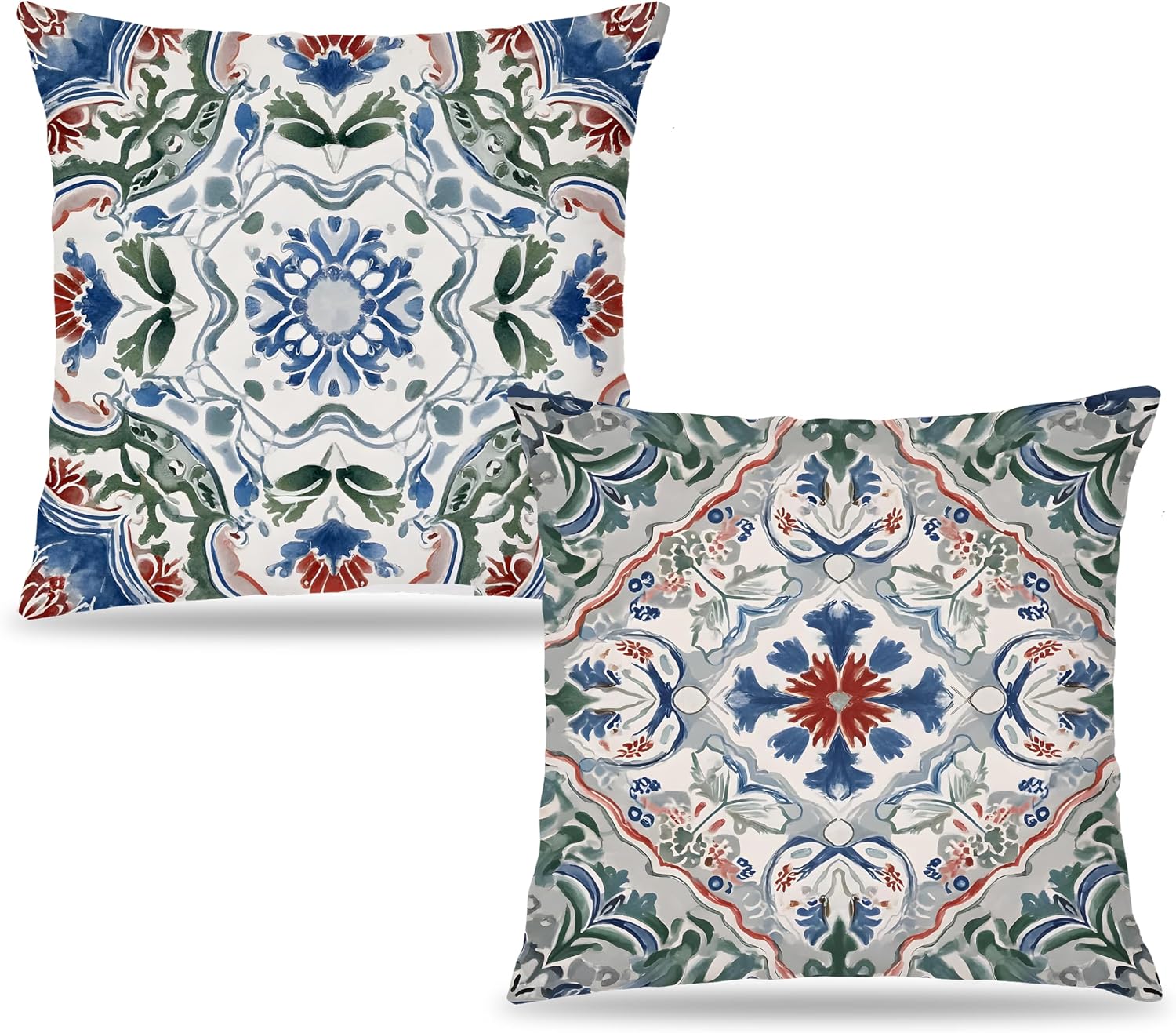 Vintage Boho Moroccan Azulejo Pillow Covers 18x18 Set of 2, Ethnic Mediterranean Tile Decorative Throw Pillow Covers for Home Bedroom Living Room