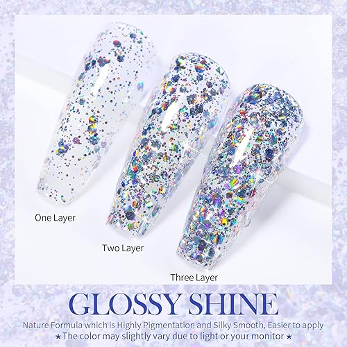 Miniatura 3 de BORN PRETTY Esmalte de uñas holográfico con purpurina plateada 02fl oz