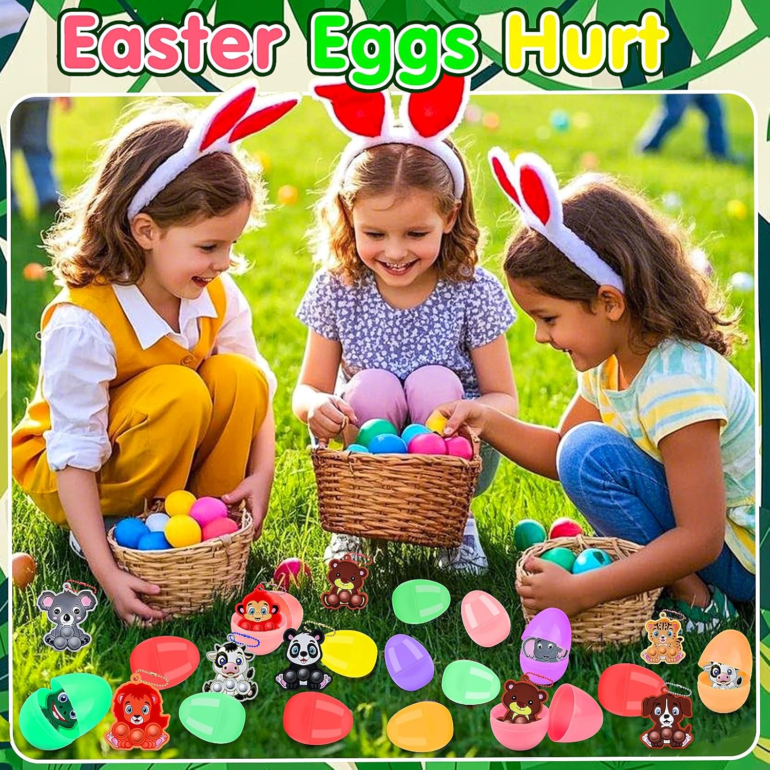 Kiss Monkey 24 Pack Prefilled Easter Eggs with Animal Pop Fidget Toys Inside, Easter Basket Stuffers, Easter Eggs Fillers,Easter Party Favors for Kids