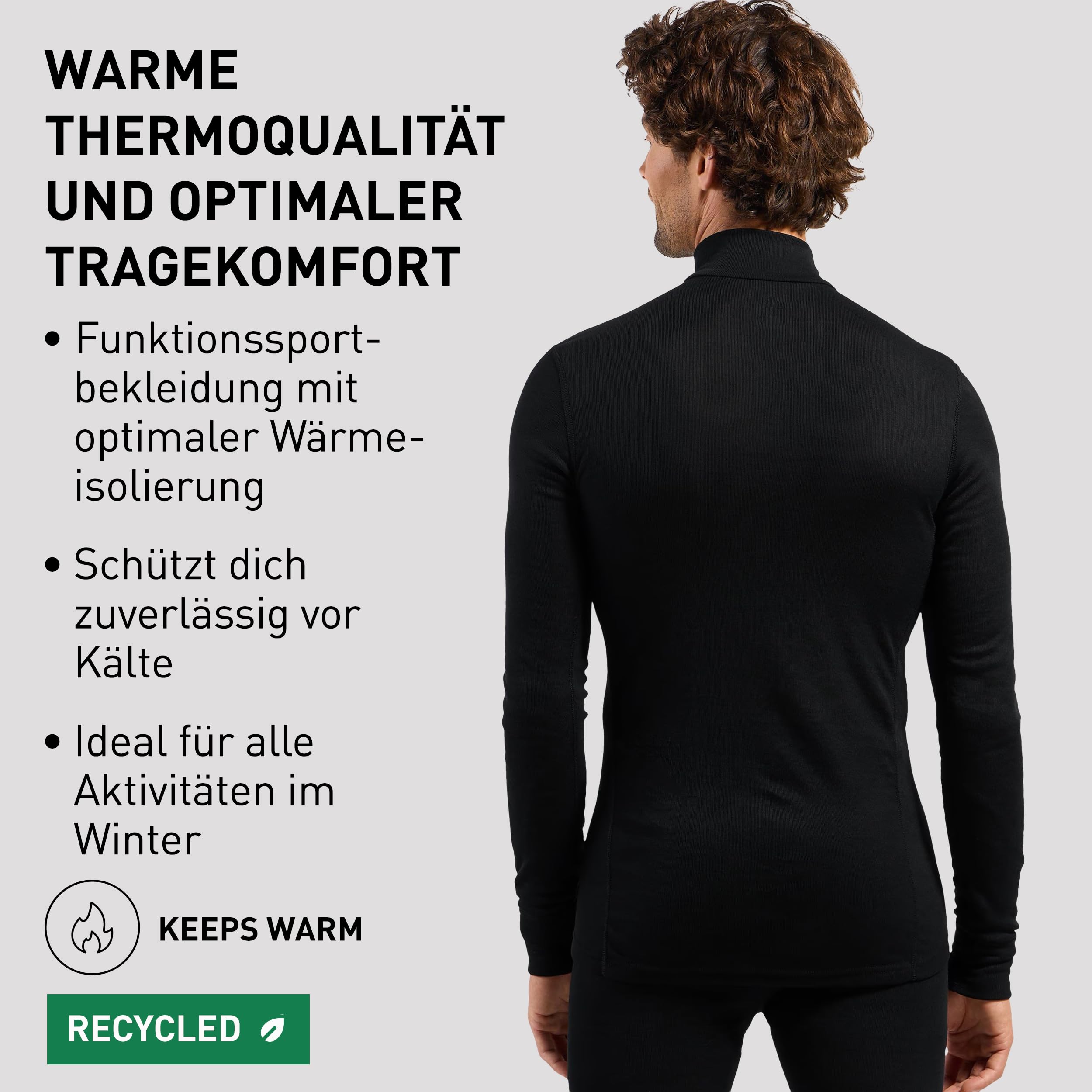 Odlo Herren Active Warm Half Zip Longsleeve Langarm Unterhemd Funktionsunterhemd