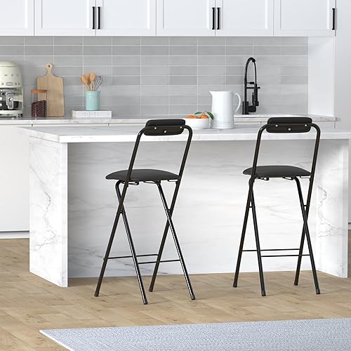 Miniatura 2 de Geelin 2 sillas plegables de 25.6 pulgadas, silla plegable, sillas plegables portátiles con asientos acolchados, bar, oficina, guitarra, escritorio,