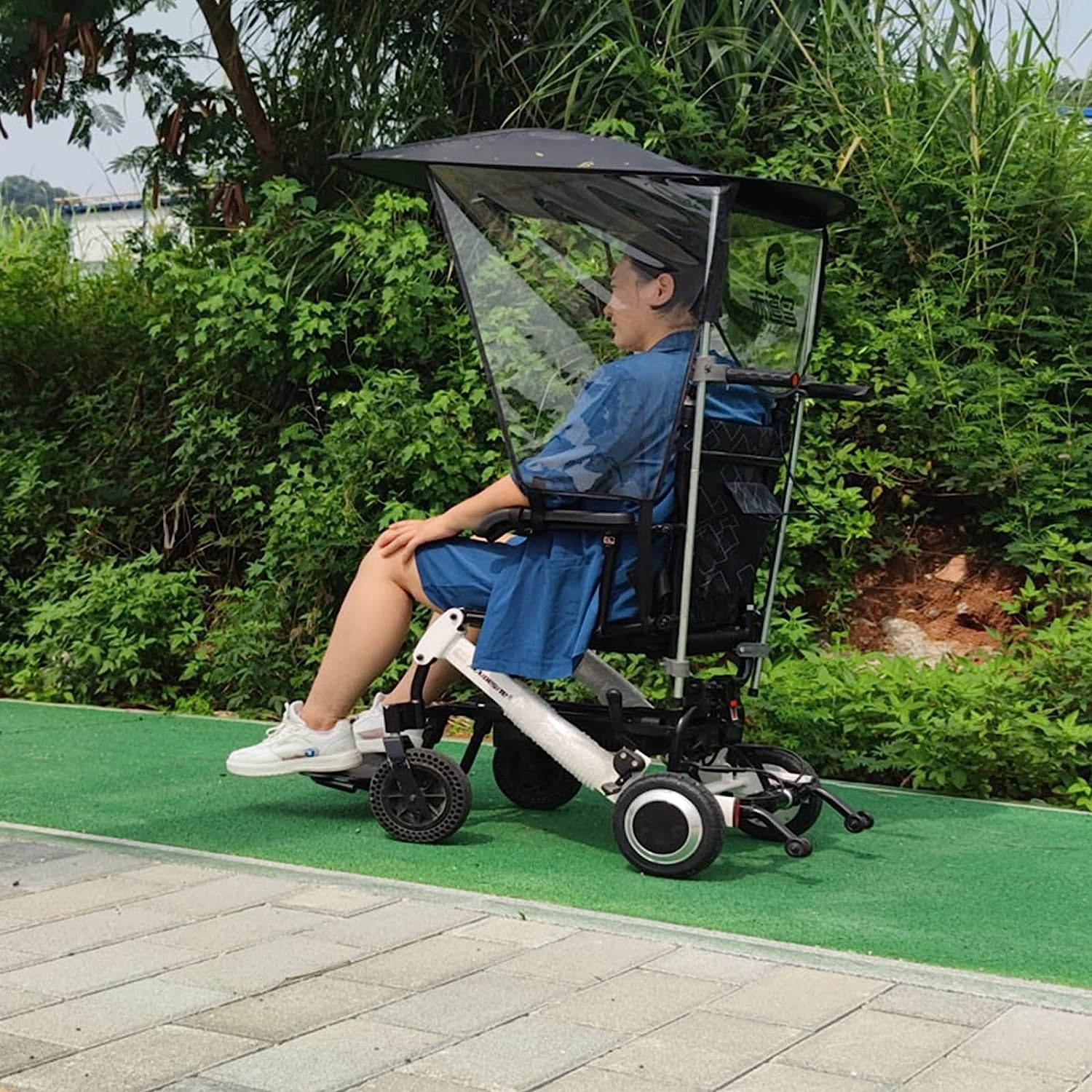 Parasol dla wózków inwalidzkich, osłona przeciwsłoneczna do elektrycznych wózków inwalidzkich, odporny na promieniowanie UV, składany stojak z baldachimem, kompatybilny z większością wózków