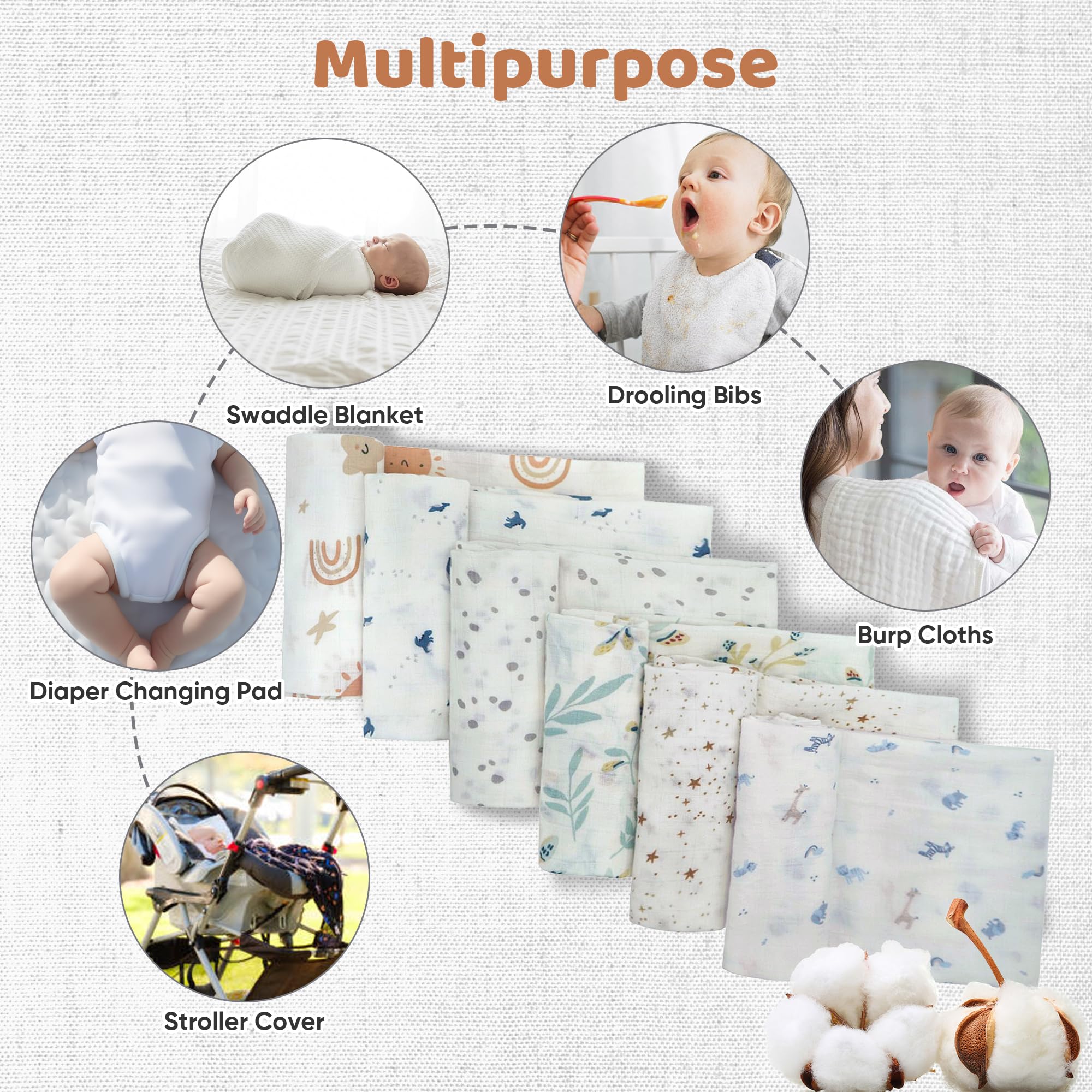 Set 4 Pezzi Mussole Cotone per Neonato 80x80cm Panni in Mussola Morbido Traspirante Copertina Cotone (6 Pezzi)
