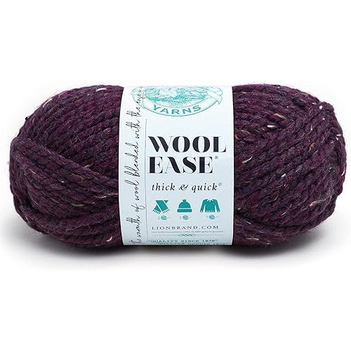 Lion Brand Yarn Wool-Ease Thick & Quick Yarn, Soft and Bulky Yarn for Knitting, Crocheting, and Crafting, 1 Skein, Raisin