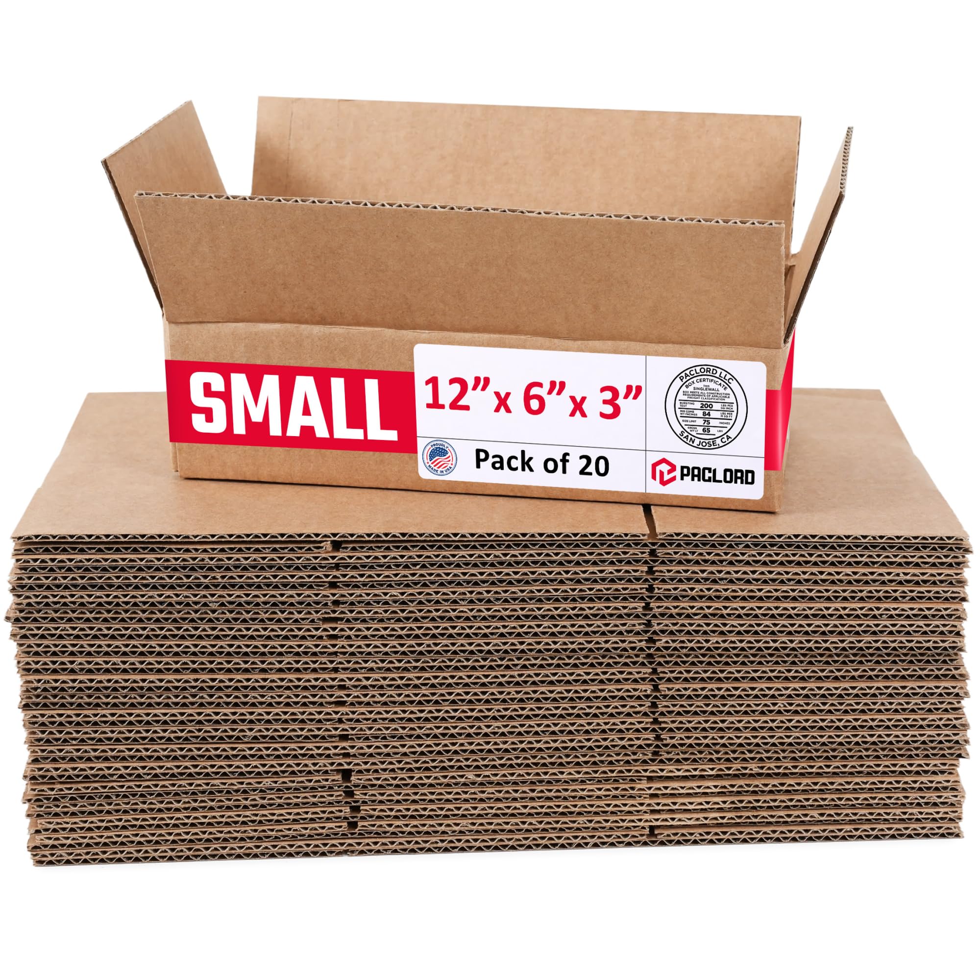 Small Cardboard Boxes 12"L x 6"W x 3"H (Pack of 20) - USA-Made Packing Boxes for Moving, Shipping, or Storage - USPS, UPS, FedEx Approved - Professional Packing Supplies for Moving | USA-Made Packing Boxes for Moving, Shipping, or Storage - USPS, UPS, FedEx Approved - Professional Packing Supplies