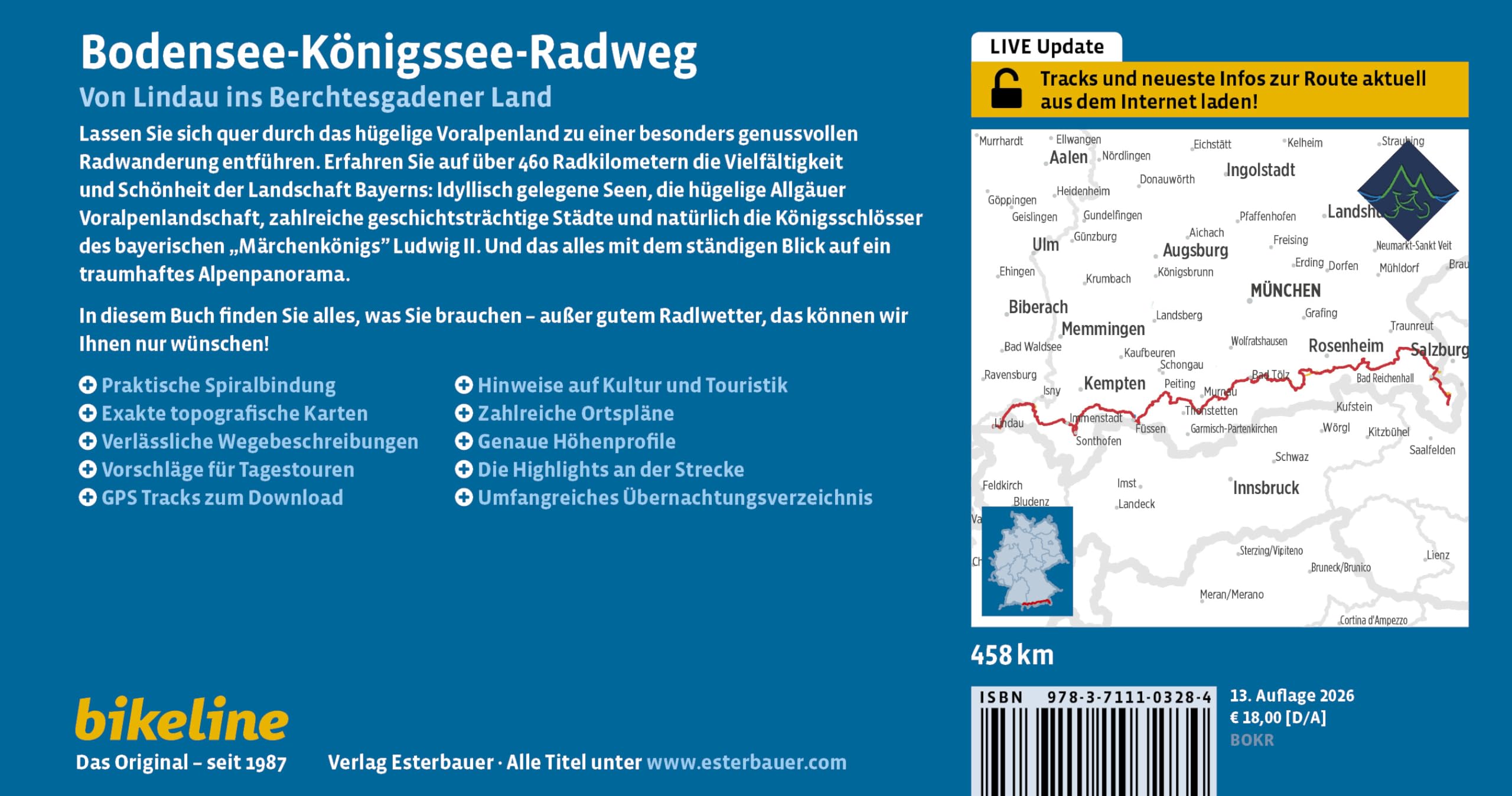 Bodensee-Königssee-Radweg: Von Lindau ins Berchtesgadener Land. 450 km, 1:50.000, GPS-Tracks Download, LiveUpdate (Bikeline Radtourenbücher)