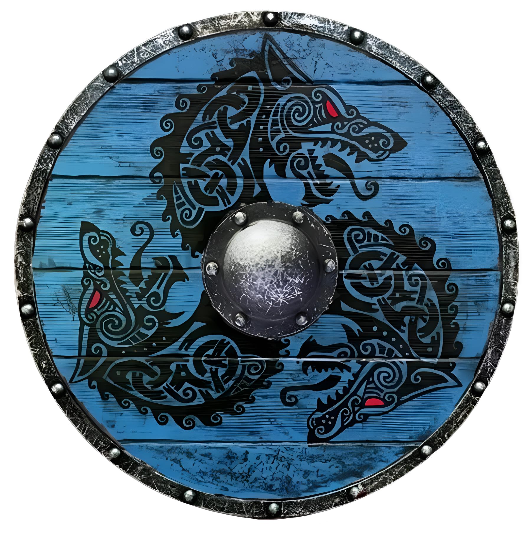 Ouroboros Battleworn drewniana żelazna tarcza wikingów z motywem smoka – idealna do odgrywania ról, cosplay, Halloween i dekoracji domu. 61 cm dla męża, taty lub chłopaka