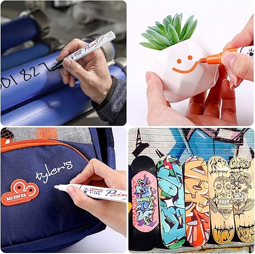 Miniatura 4 de Rotuladores de pintura permanentes plateados, 2 unidades, a base de aceite, punta media, impermeable y de secado rápido, para oficina, proyectos de