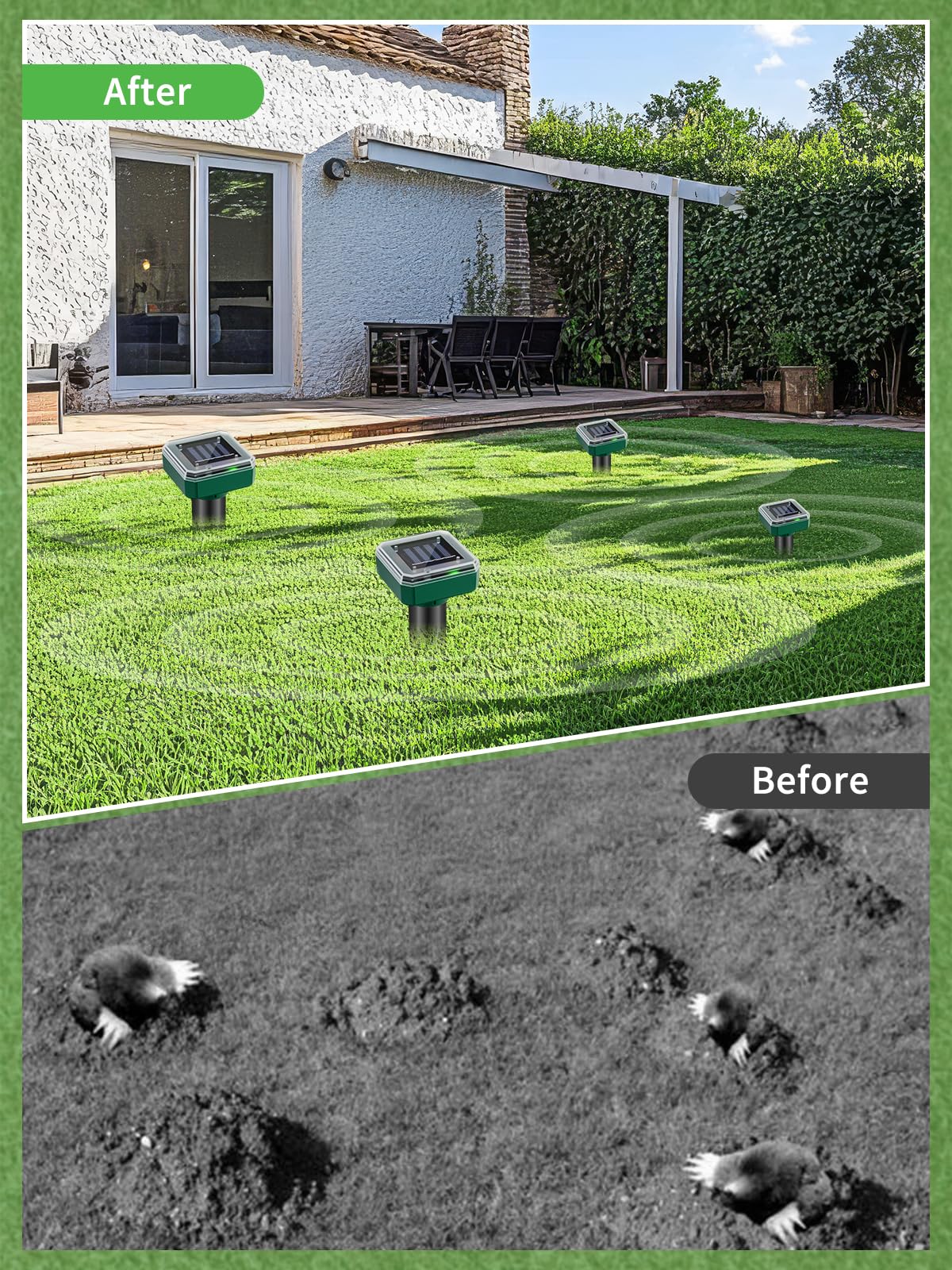 Maulwurf Vertreiber Solar, 6 Stück Ultraschall Maulwurfschreck mit Vibration,Umweltfreundlich & Geräuschlos,Solarbetrieben, Wasserdicht IP65 Maulwurf Vertreiber für Garten, Rasen, Außenbereich