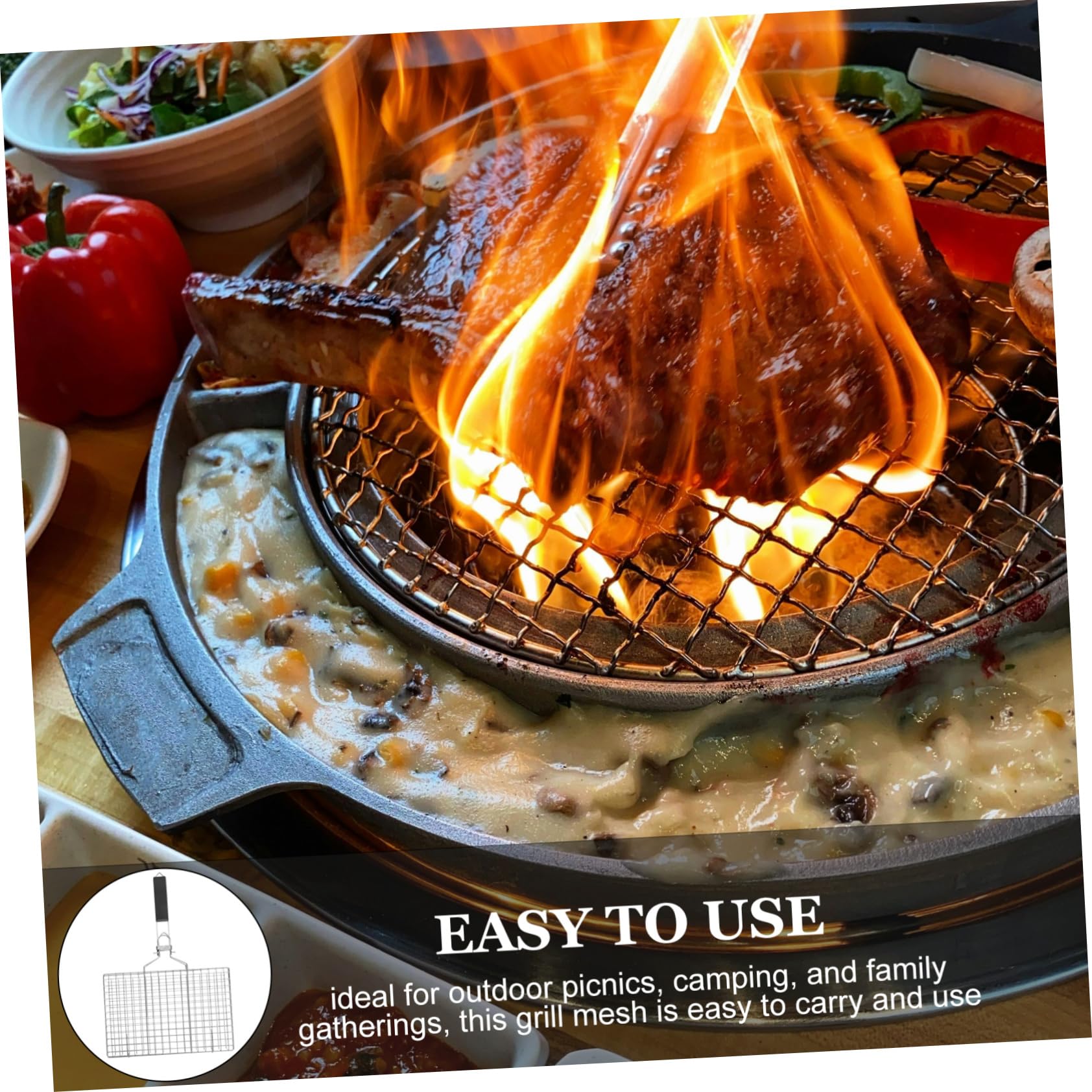 Barbacoa Portátil con Mango Desmontable Utensilio para Asar Pescado y Carne Picnics y Campings Inoxidable Resistente y de Limpiar