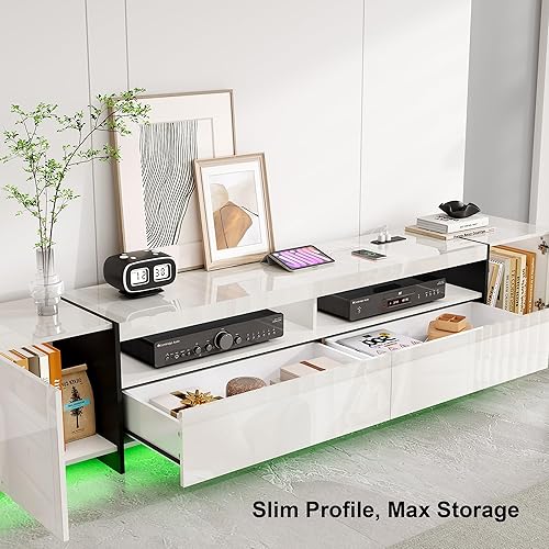 Miniatura 4 de Moderno soporte de TV para televisor de 85, 90 y 100 pulgadas, centro de entretenimiento de 94.5 pulgadas con luces LED y tomas de corriente,