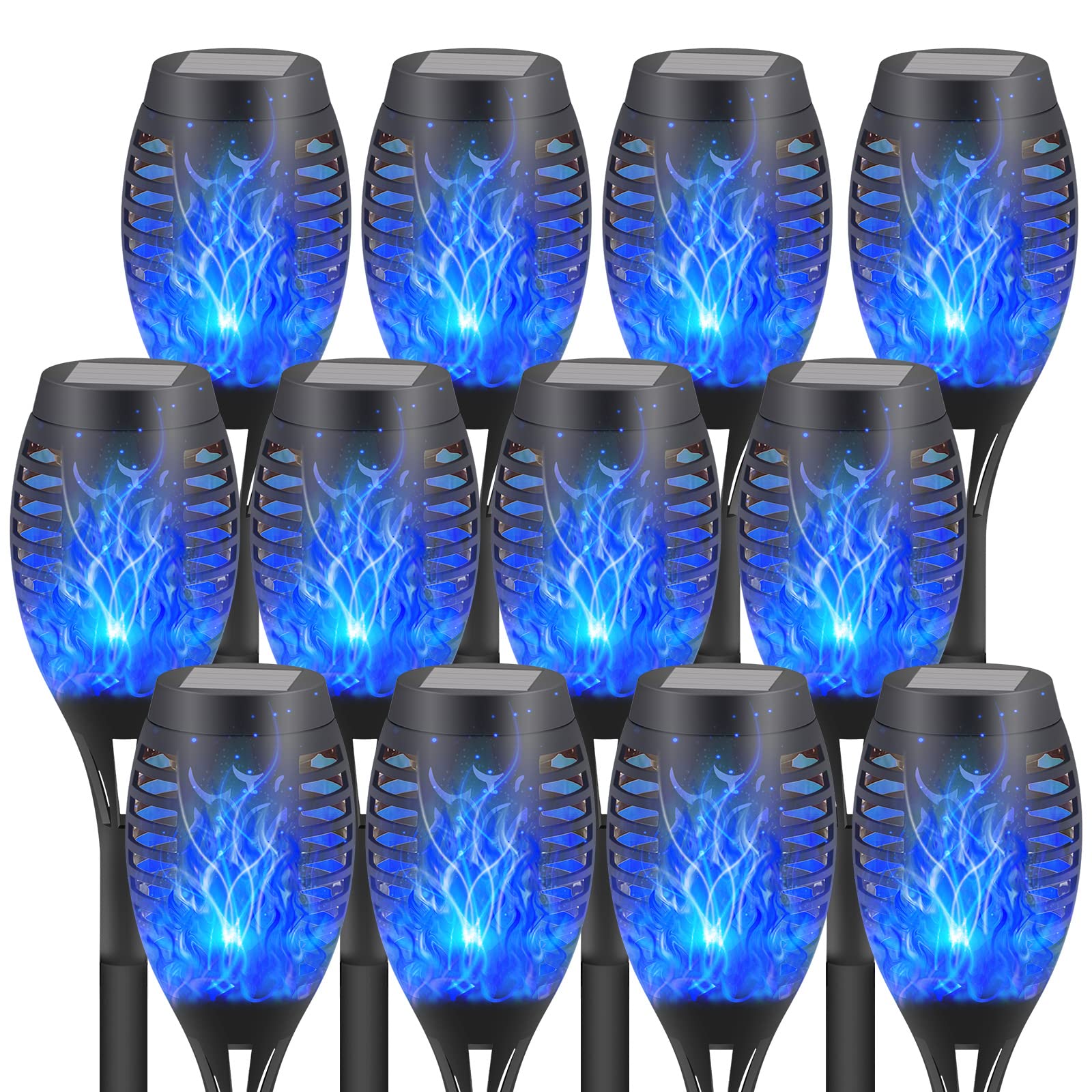 FAISHILAN Blue Solar Lights Outdoor Waterperoof,12 Pack Solar Torches Lights Flickering Flame for Garden Decor,Mini Solar Landscape Lights Outdoor for Pathway,Porch,Yard Solar Halloween Lights