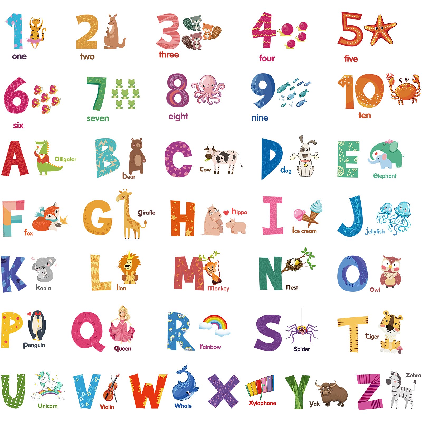 Buy 10 Sheets Number Animal Alphabet Wall Stickers Peel and Stick