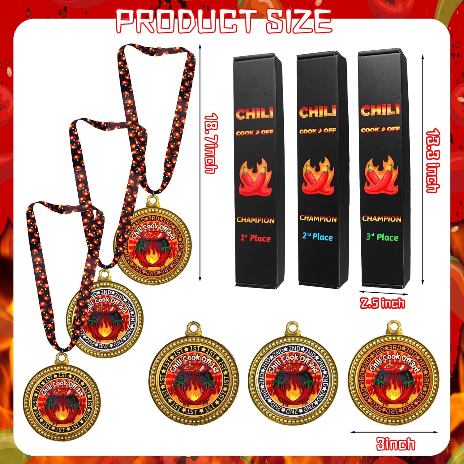 Chili Cook off Prizes Trophies Awards 1st 2nd 3rd Wooden Spoons for Cooking, Long Handled Chili Spoon Serving Spoon Mini Towels Chili Pepper Gift
