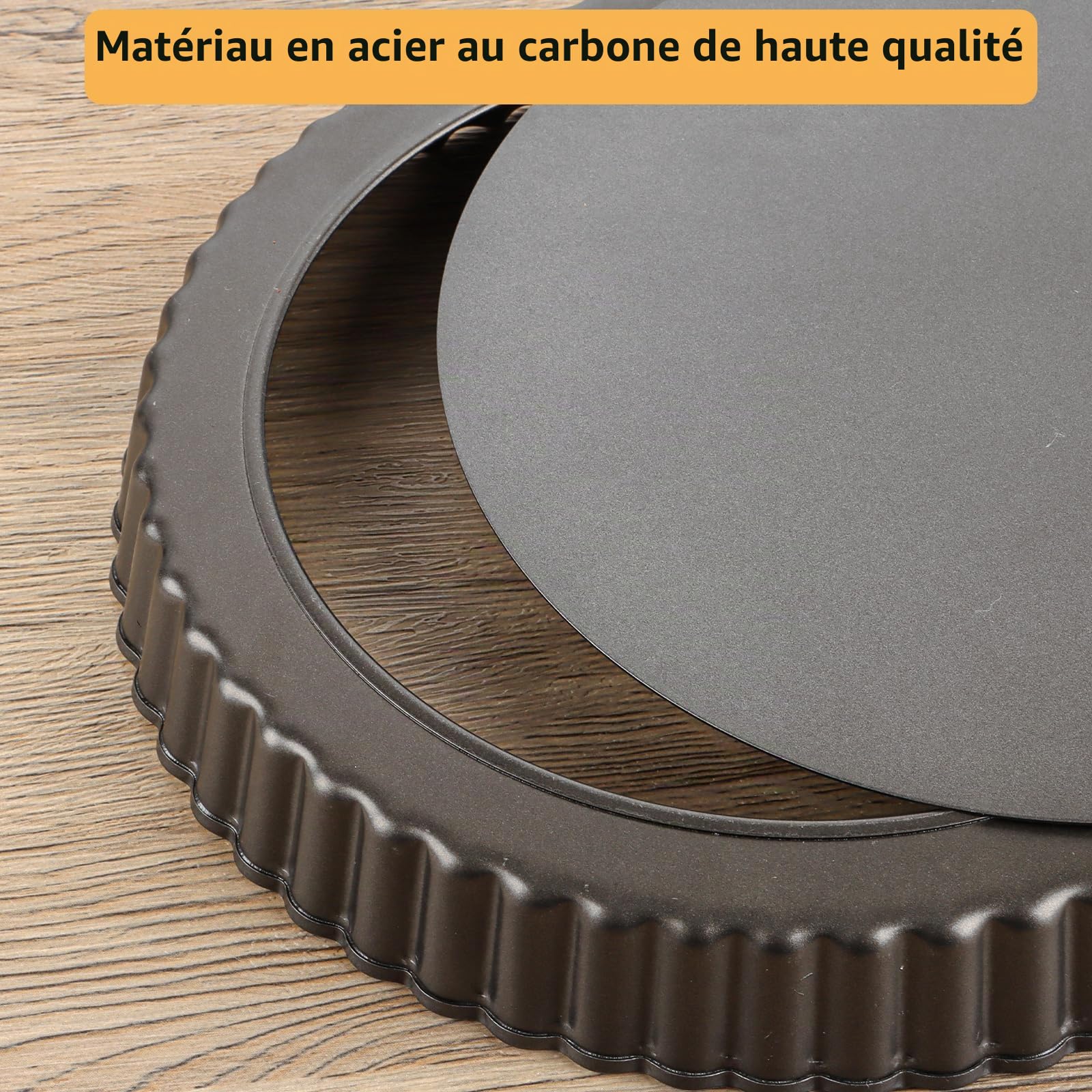 3 Pièces Moule A Tarte Fond Amovible 22 26 30 cm, Plat A Tarte et Plat A Quiche Noir en Acier Carbone, Moule Cannelé pour Pizza et Dessert Maison