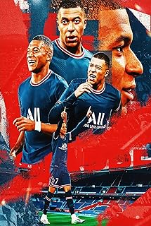 Soccer Superstar Kylian Mbappe Poster, Soccer Player Art Print, Kylian Mbappe Wall Art, Inspirational Football Star Canvas Poster for Boy's Room Man Cave Office Decor, Sports Poster, 16"x24"-No Frame