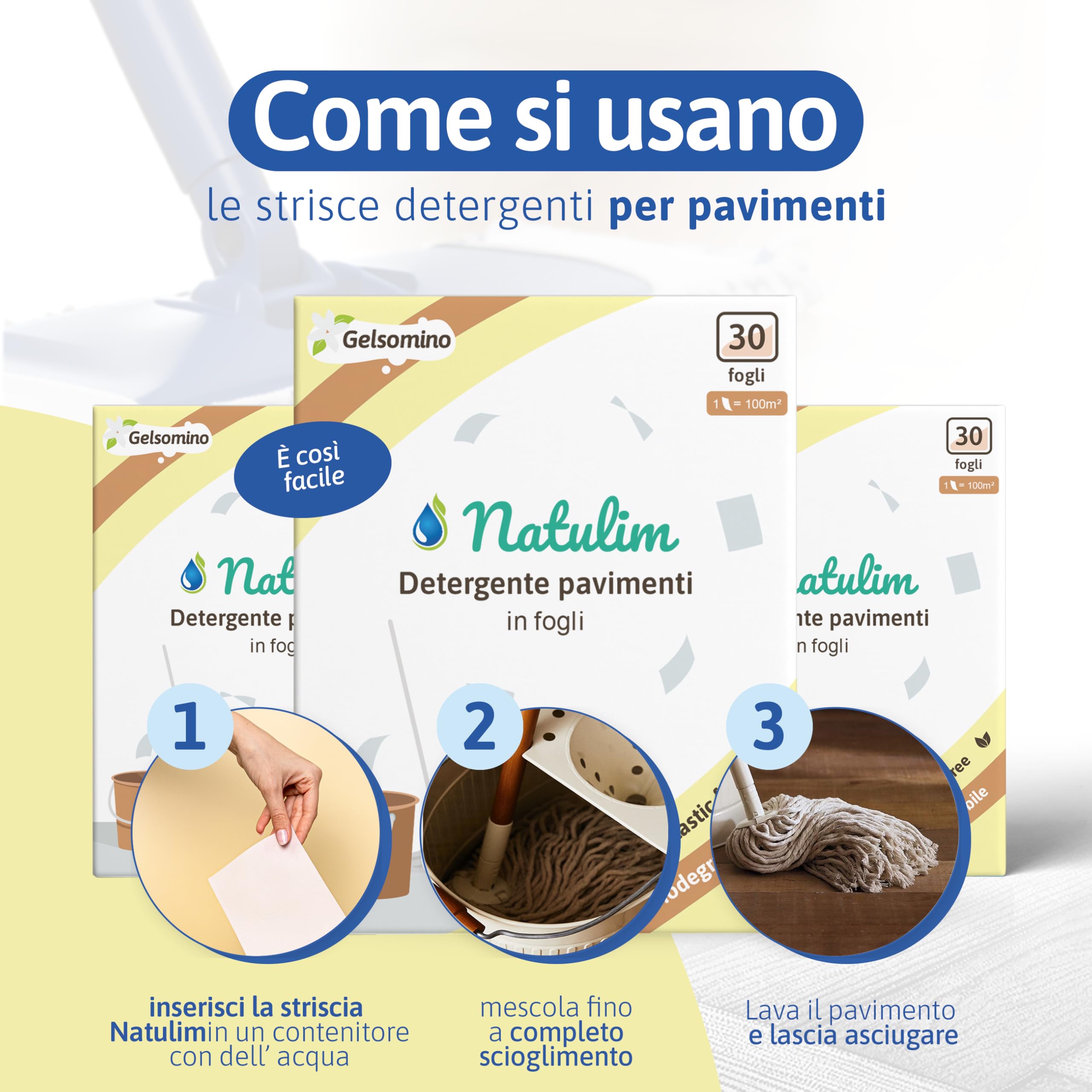 NATULIM - Detersivo Pavimenti Ecologico in Fogli - Detergente Pavimenti Non Schiumogeno per Robot Lavapavimenti e Parquet - 150 Usi - Fragranza Gelsomino