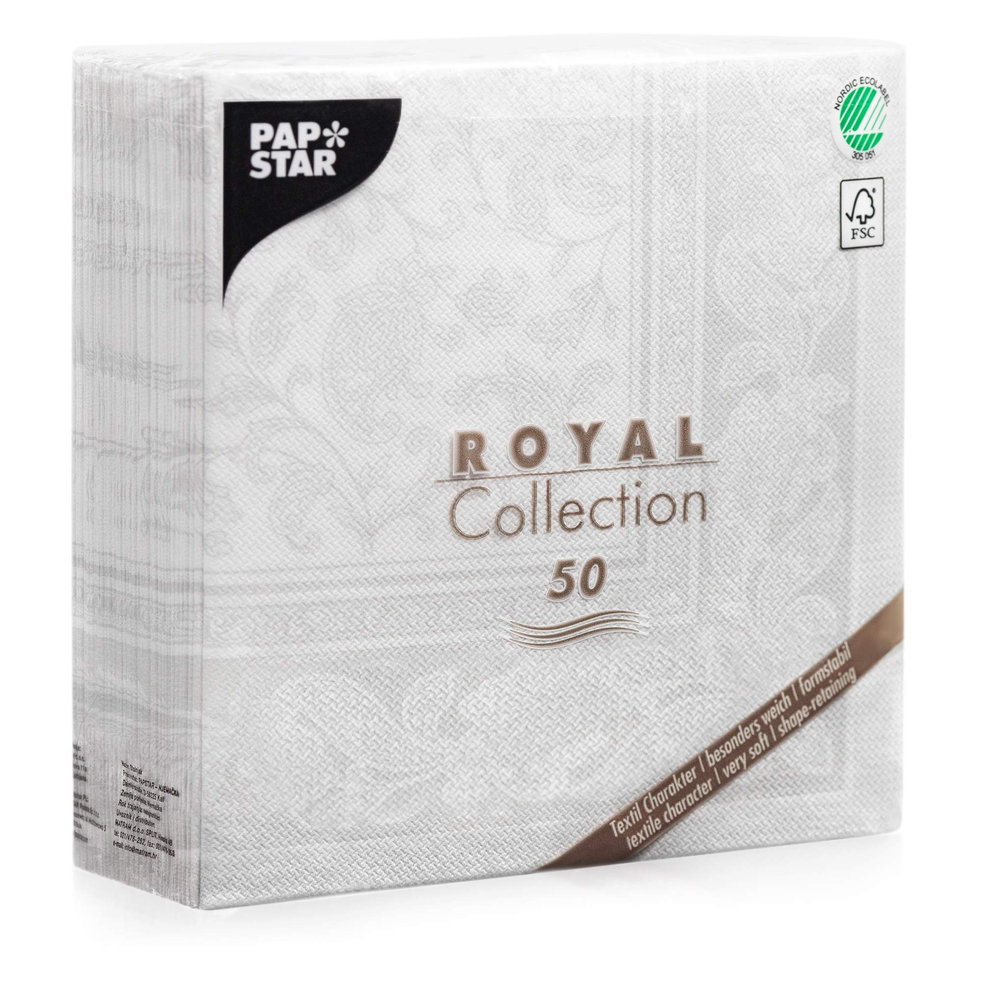 Papstar 11682 50-Servietten "Royal Collection" 1/4-Falz 40 x 40 cm "Ornaments", weiß (Packung mit 4)