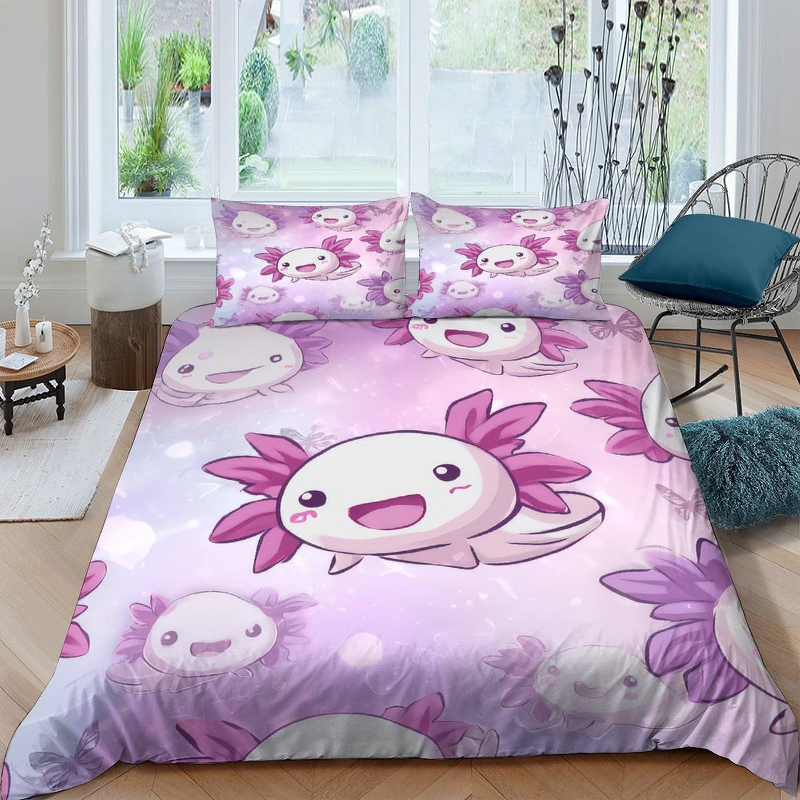 Ctjqhvkz Style-3 3D Printed Cute Axolotl Fitted Sheet Microfiber Soft Pink Cartoon Kawaii Animal Bed Cover For Bedroom Dorm Mattress Decor Single（135X200cm）