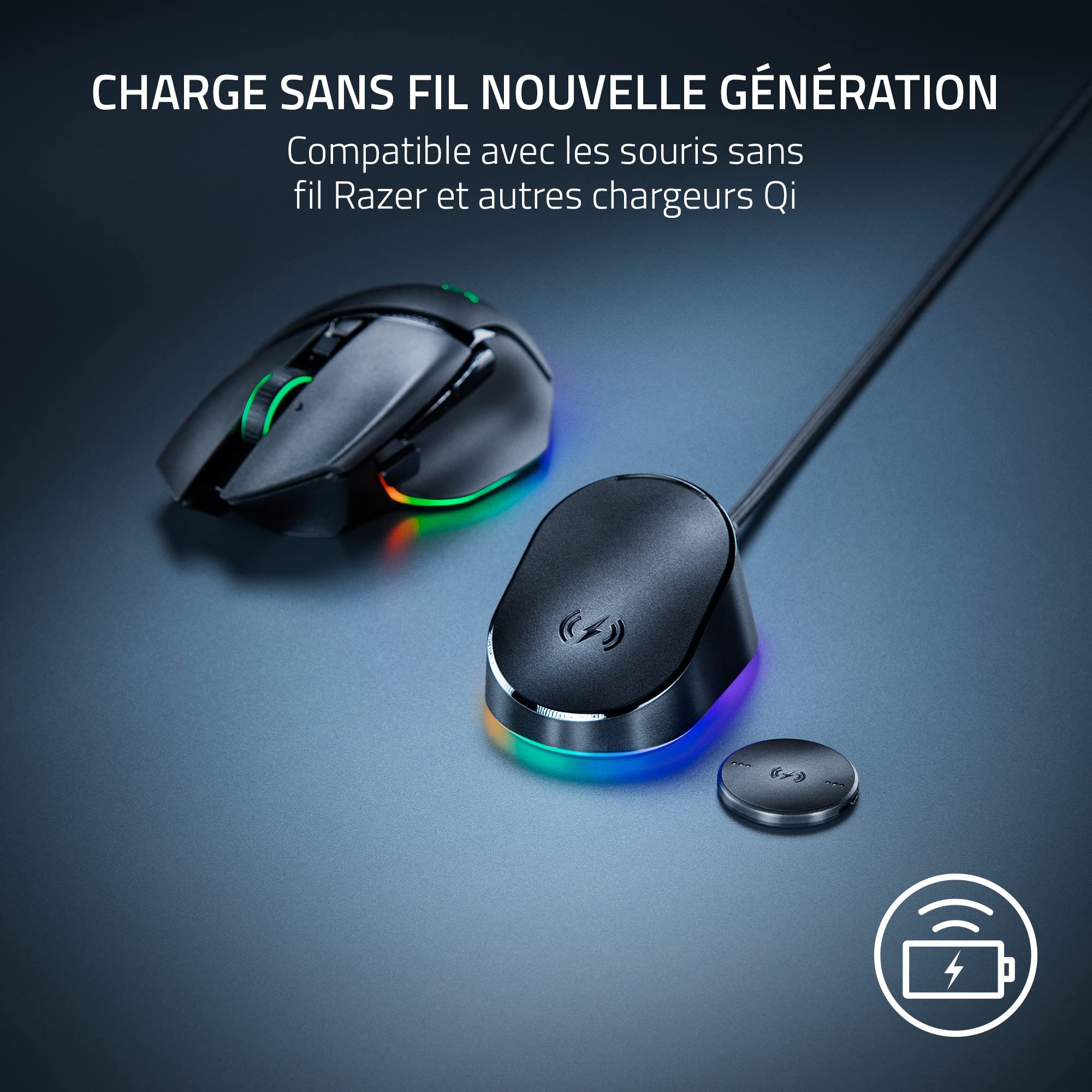 Razer Naga V2 Pro - Souris Gaming sans Fil Noir & Wireless Charging Puck - Module de Charge sans Fil pour Souris compatibles - Noir