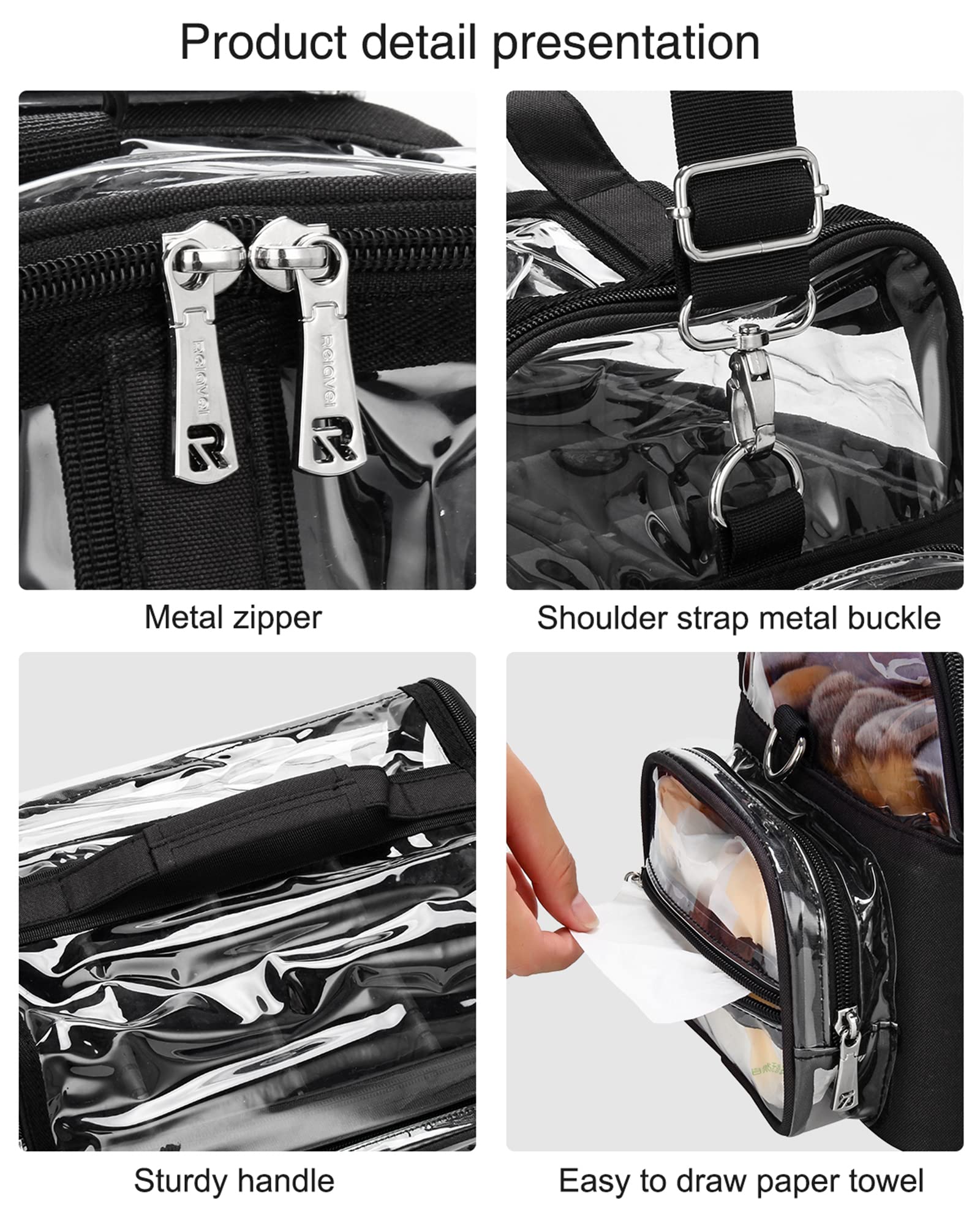Relavel Trousse de maquillage,Extra large,Porte-pinceaux de maquillage professionnel,Pour artiste de maquillage, Noir , Boîte de rangement cosmétique professionnelle