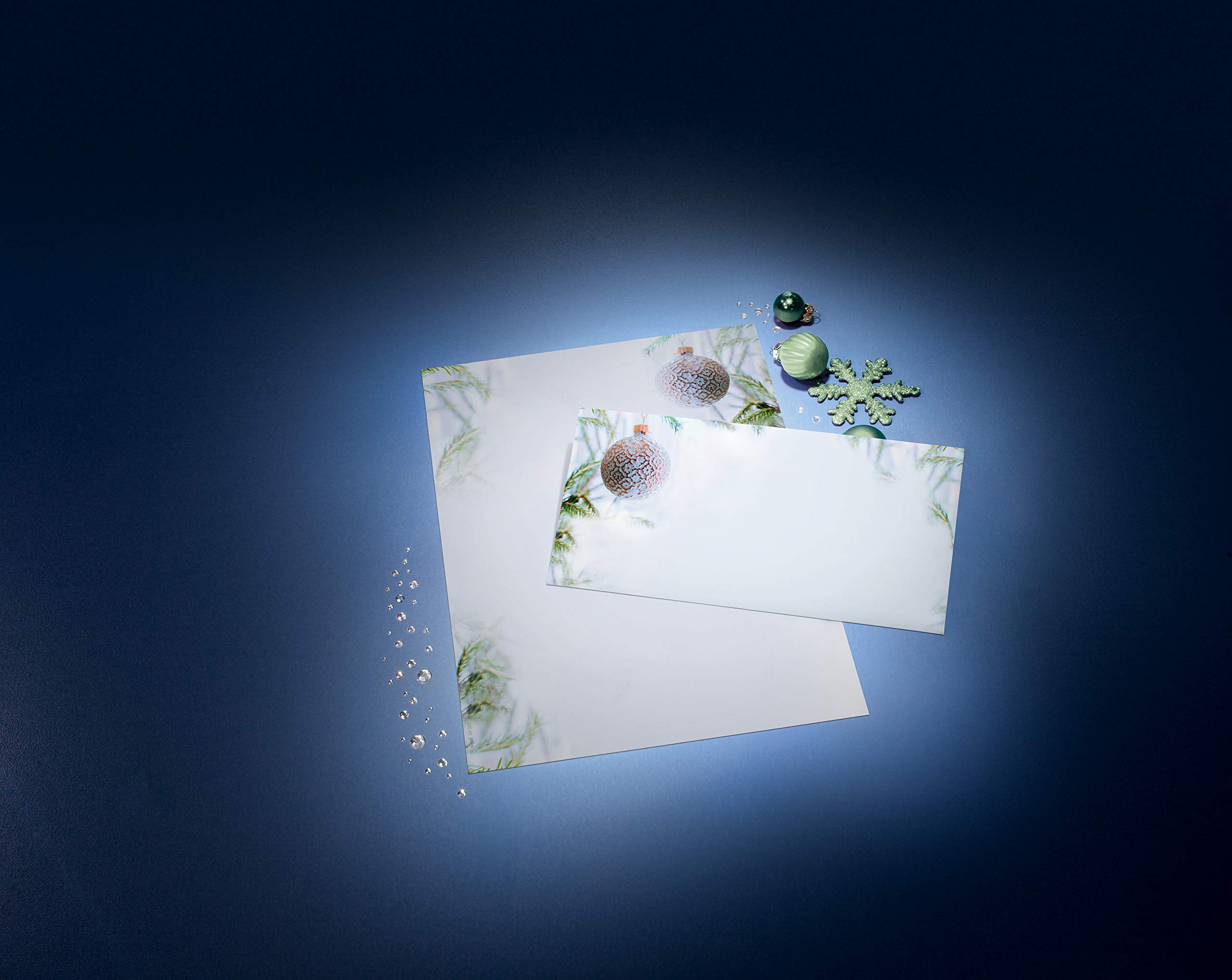 SIGEL DP302 Papier listowy Boże Narodzenie zima Mood, niebieski/zielony, DIN A4, 100 arkuszy, papier listowy bożonarodzeniowy ze zrównoważonego papieru